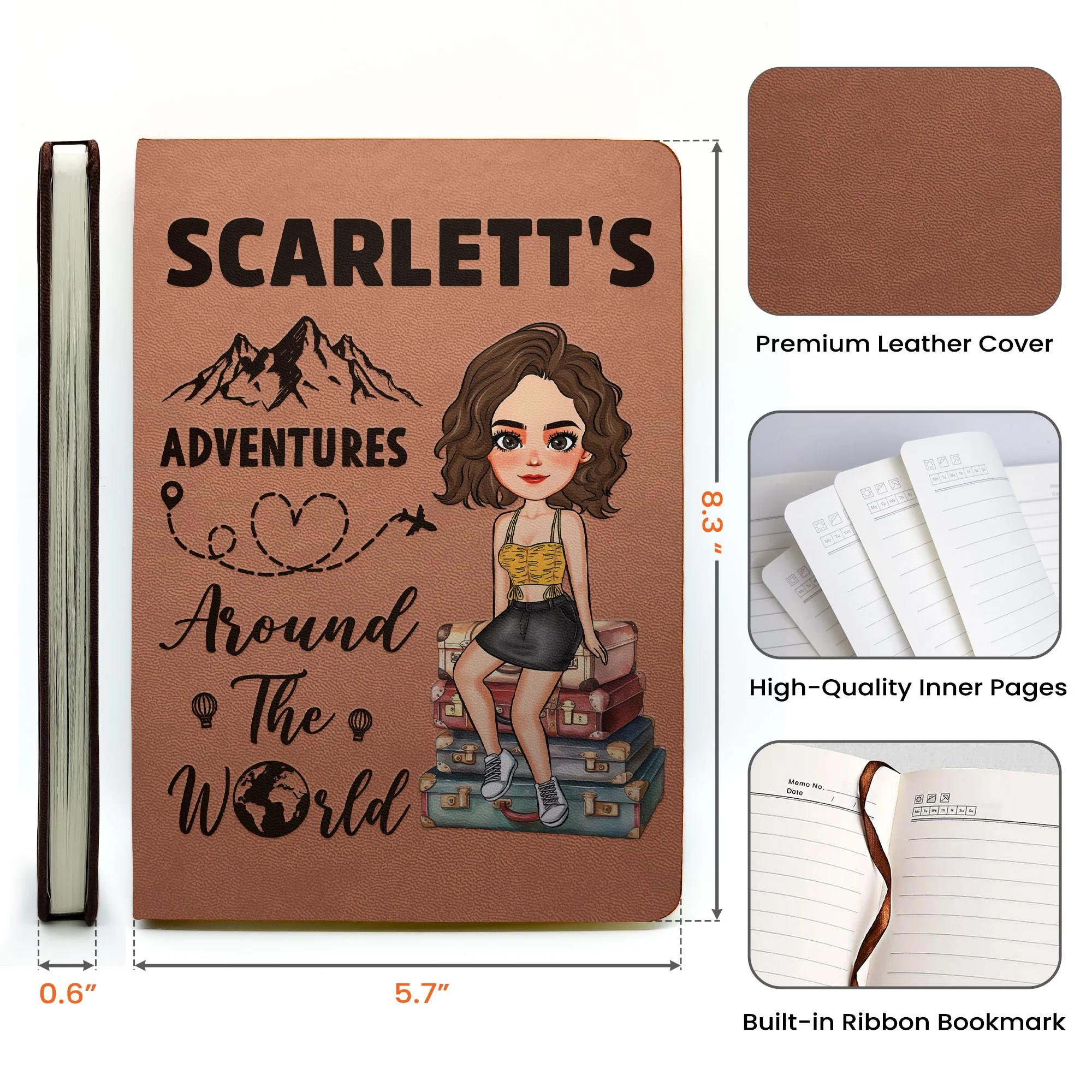 Adventures Around The World - Personalized Leather Journal - Image 7