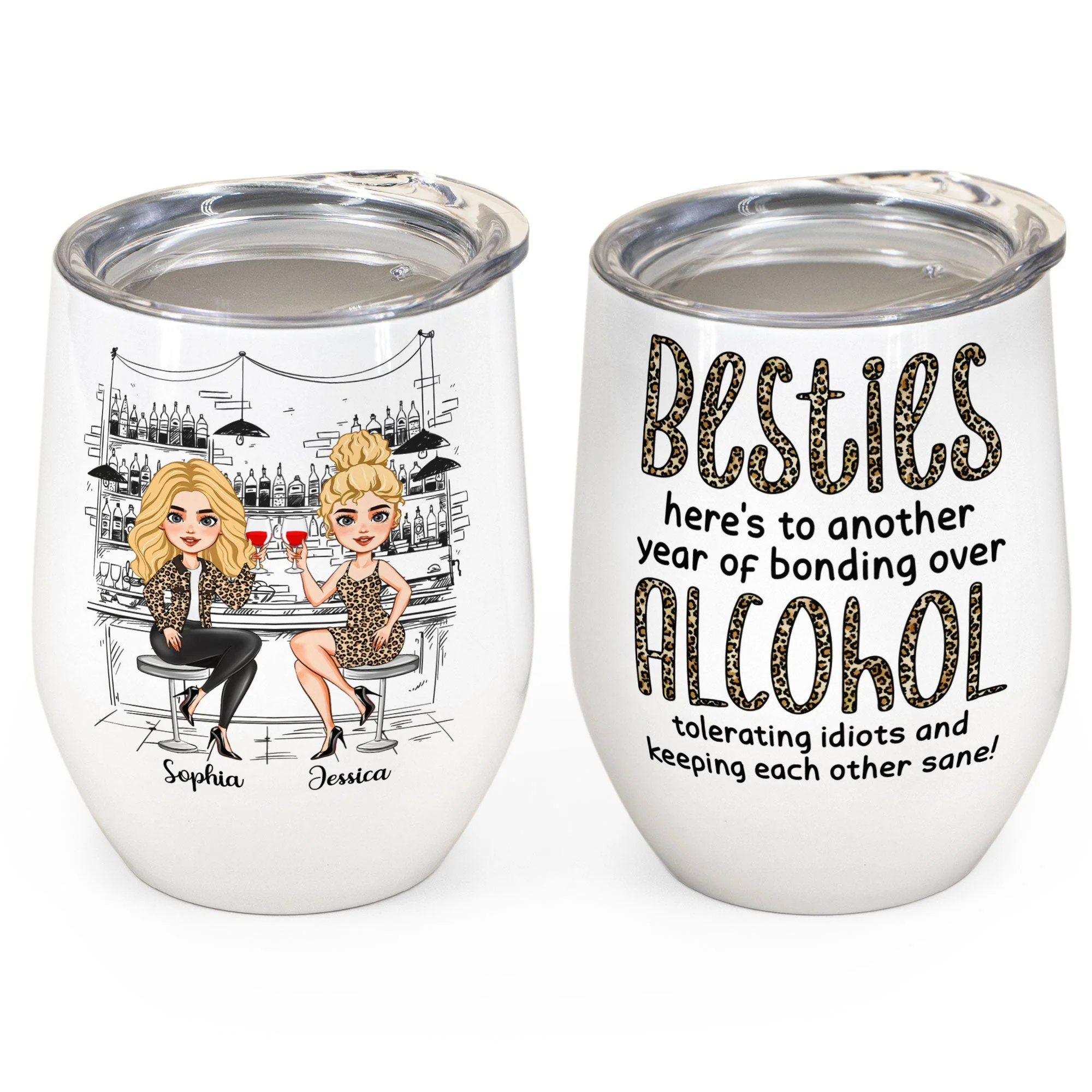 Alcohol Tolerating, Bonding Over, Keeping Each Other Sane - Personalized Wine Tumbler - Birthday Gift For Besties, Soul Sisters, Sistas, BFF, Friends - Drinking Friends - Image 2
