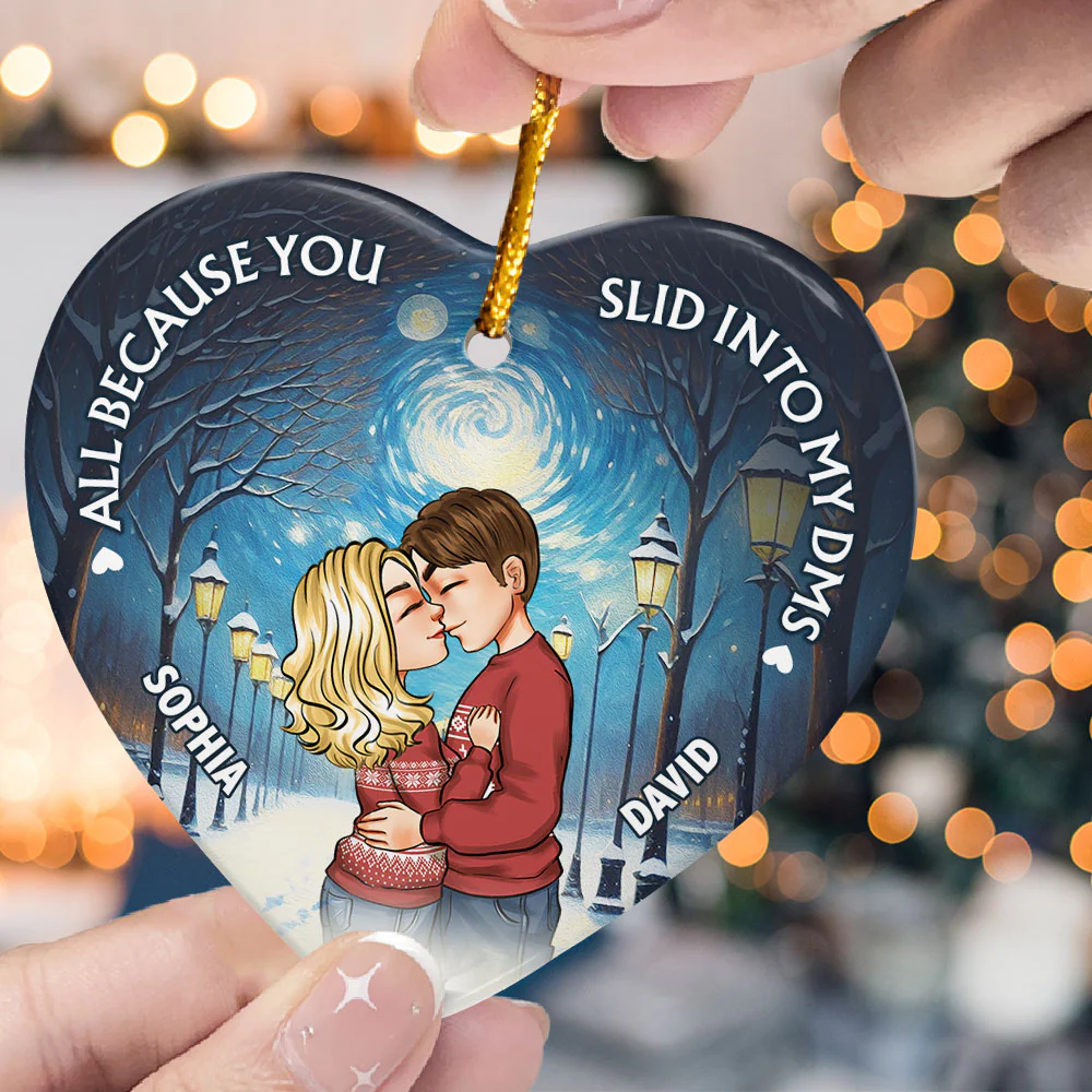 All Because You Slid Into My Dms - Personalized Ceramic Ornament - Image 2