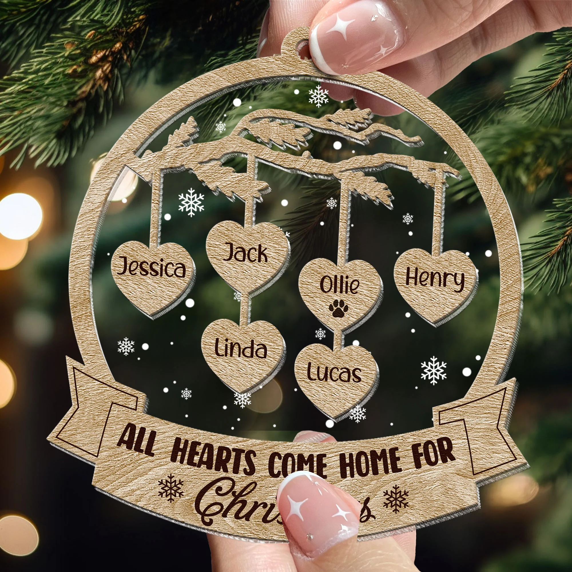 All Hearts Come Home For Christmas - Personalized Wood And Acrylic Ornament - Image 2