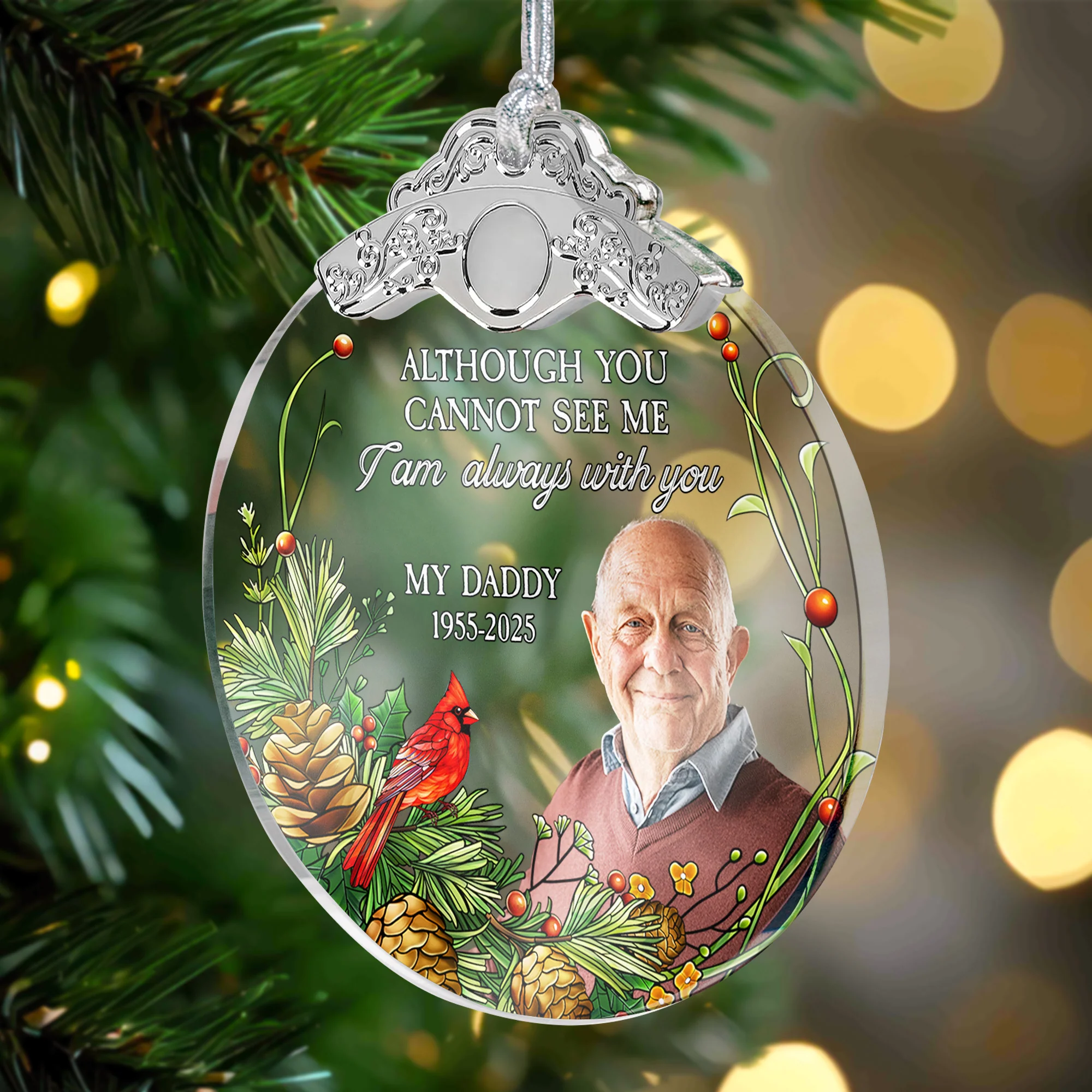 Although You Cannot See Me I'm Always With You - Personalized Glass Photo Ornament With Silver Cap - Image 4