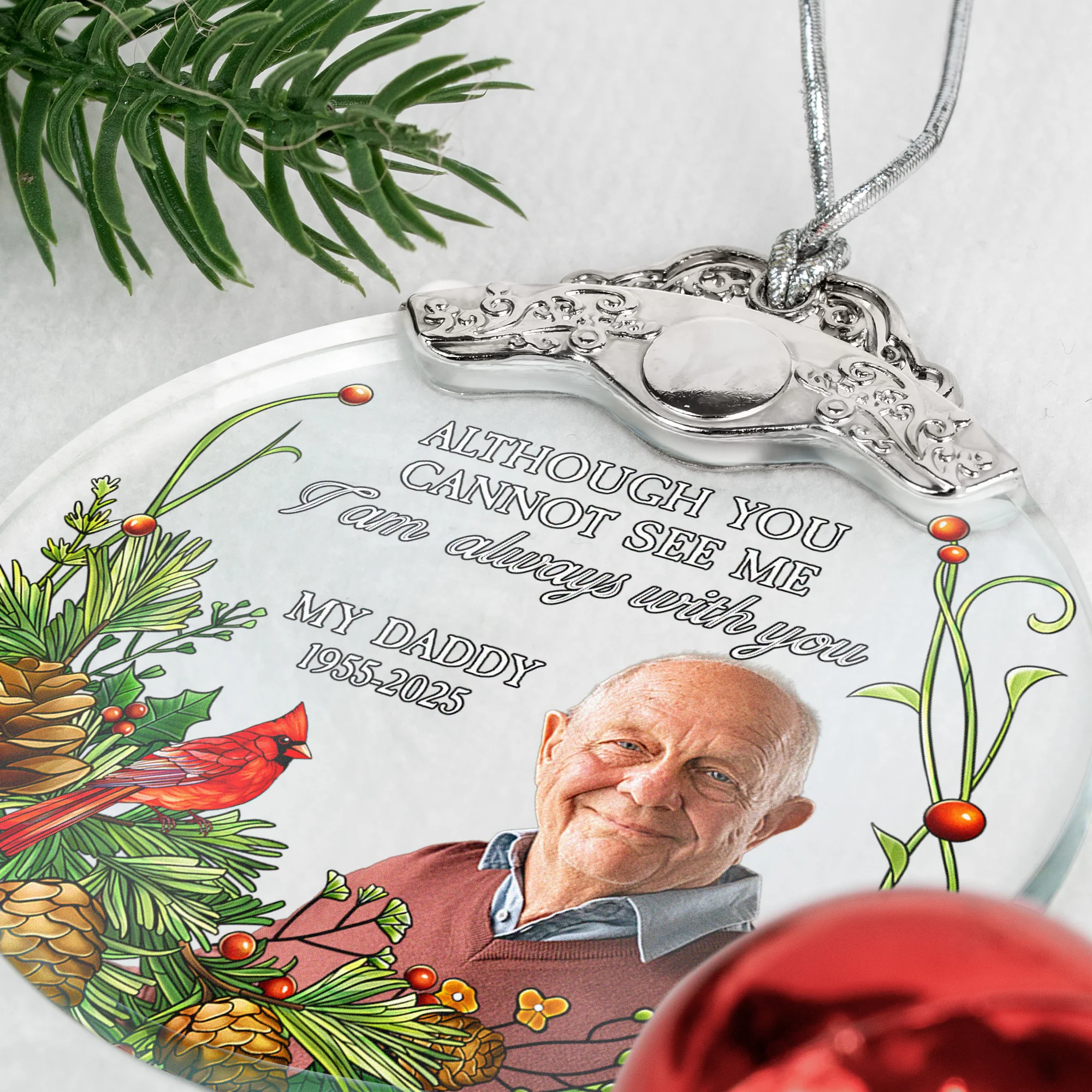 Although You Cannot See Me I'm Always With You - Personalized Glass Photo Ornament With Silver Cap - Image 5