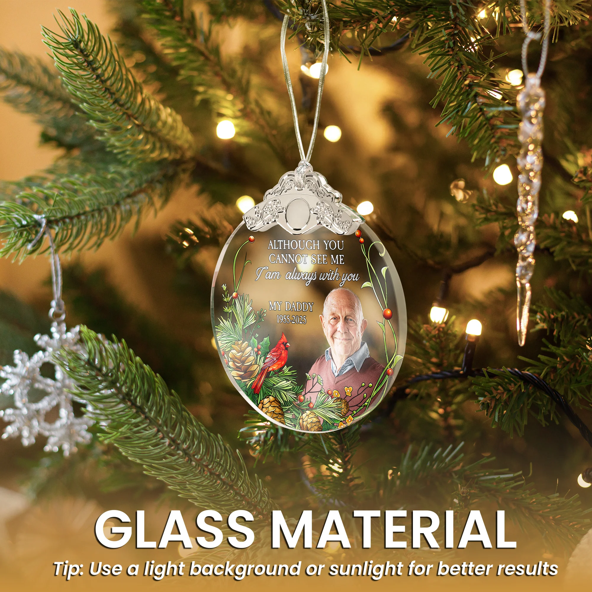 Although You Cannot See Me I'm Always With You - Personalized Glass Photo Ornament With Silver Cap - Image 7