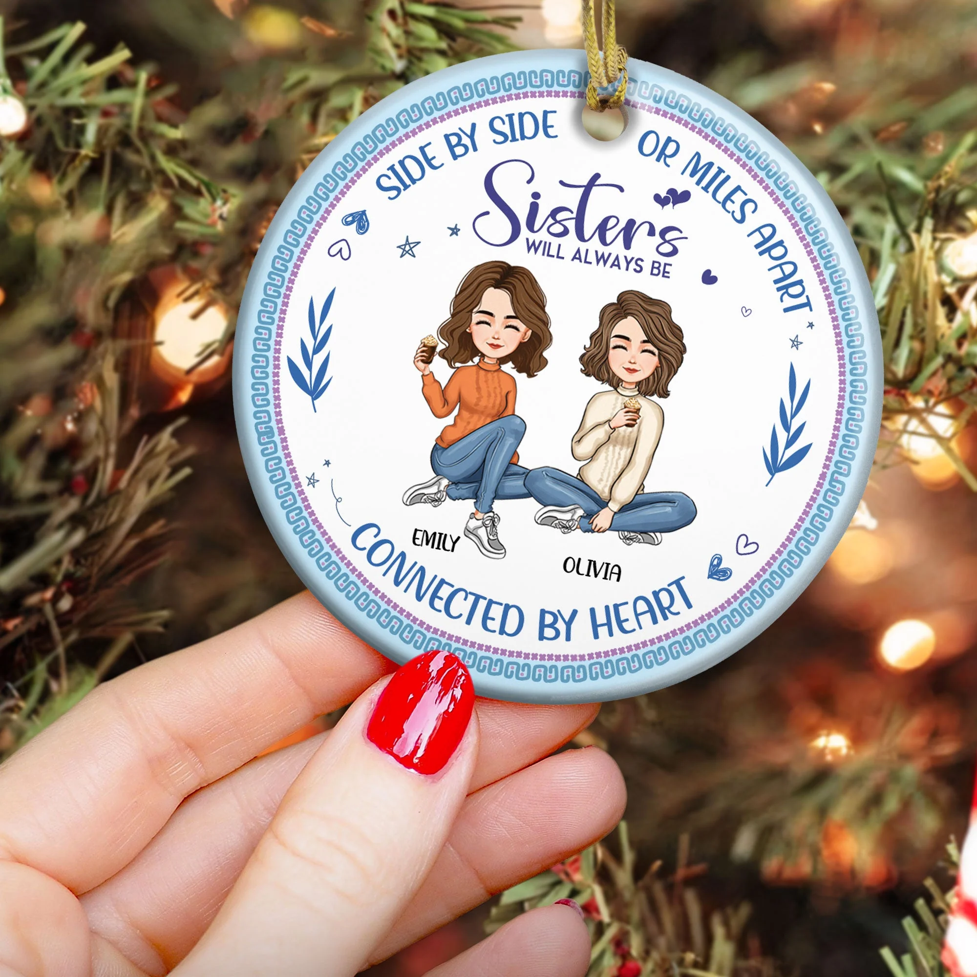 Always Be Connected By Heart - Personalized Ceramic Ornament - Image 3