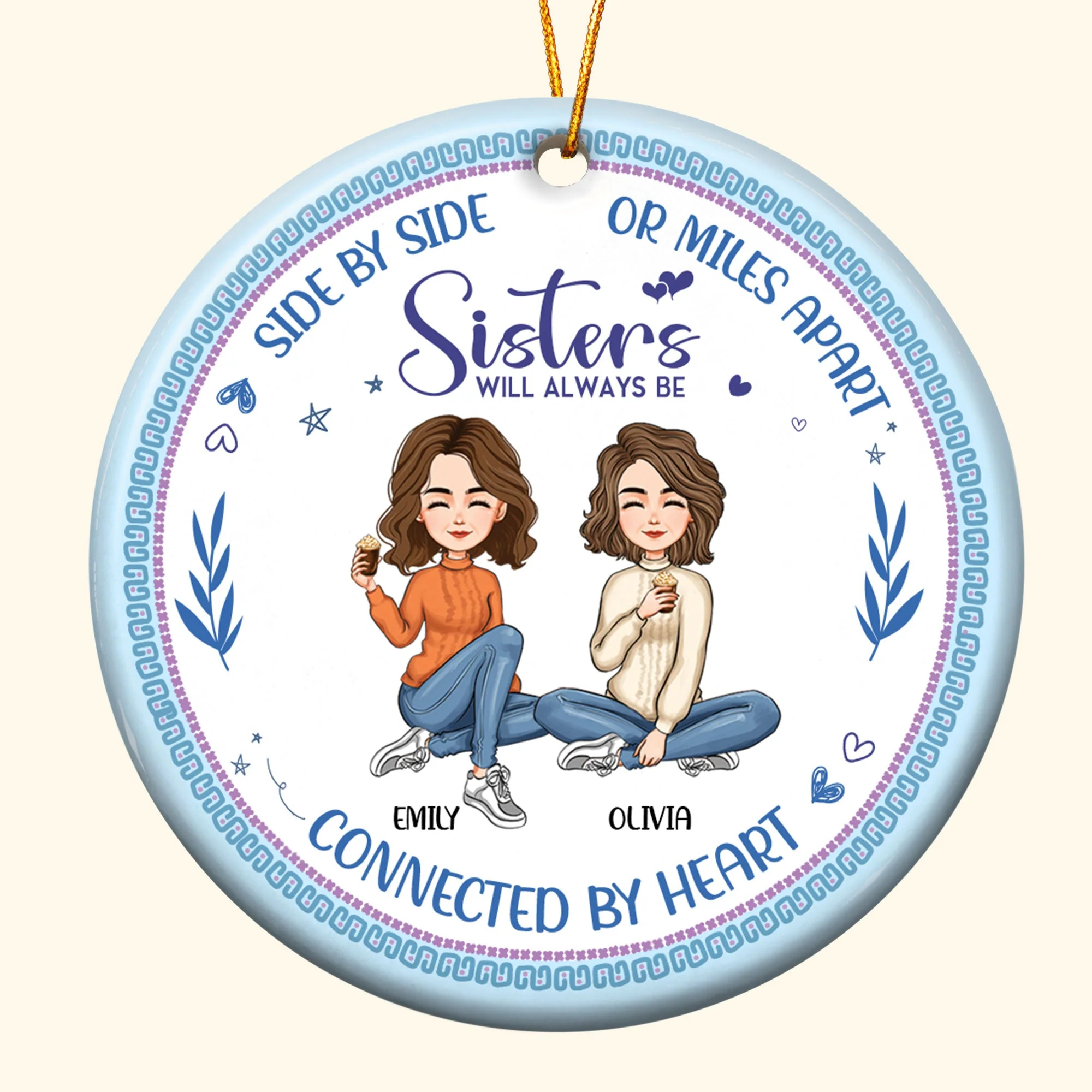 Always Be Connected By Heart - Personalized Ceramic Ornament - Image 4