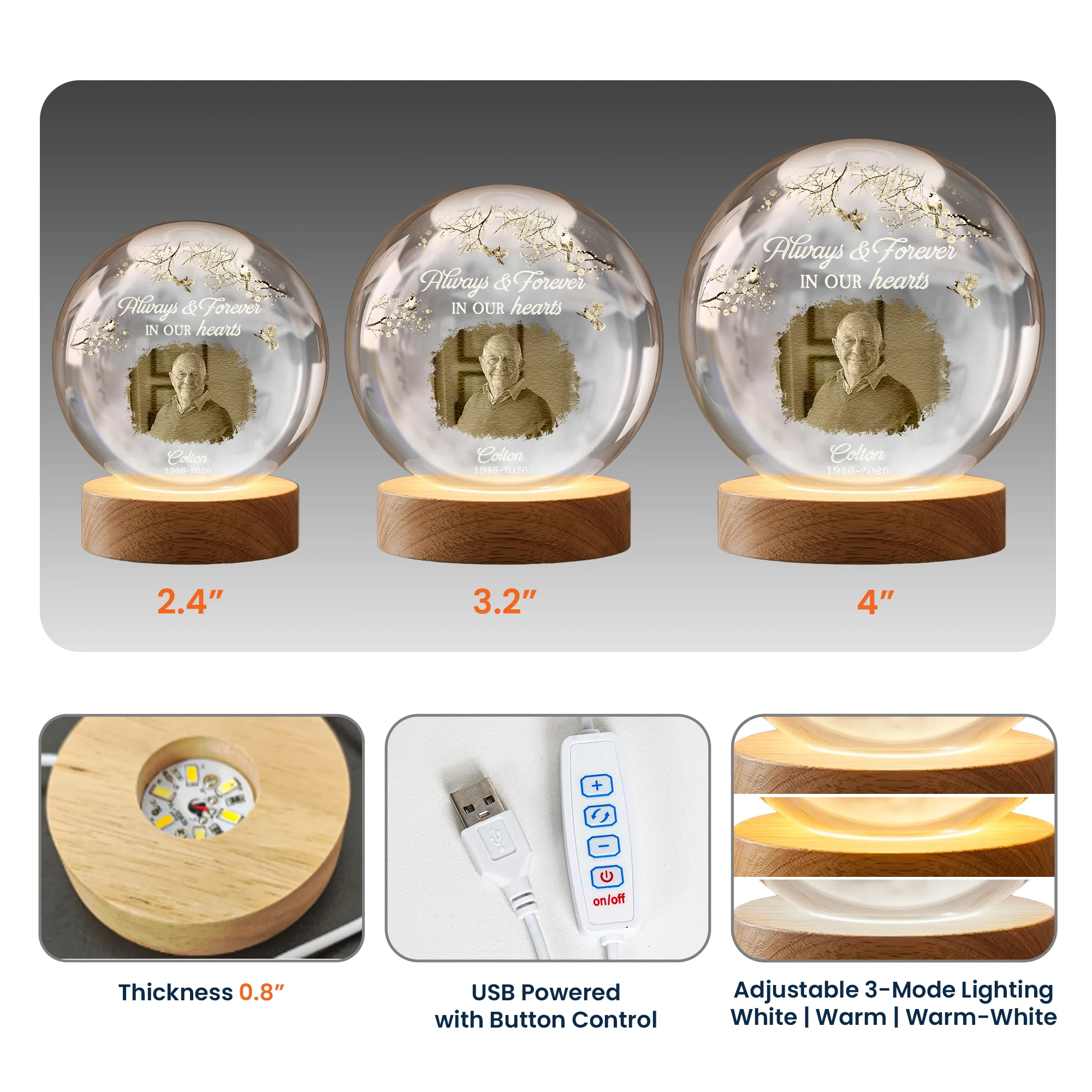 Always & Forever In Our Hearts Memorial Gift - Personalized Night Light - Image 6