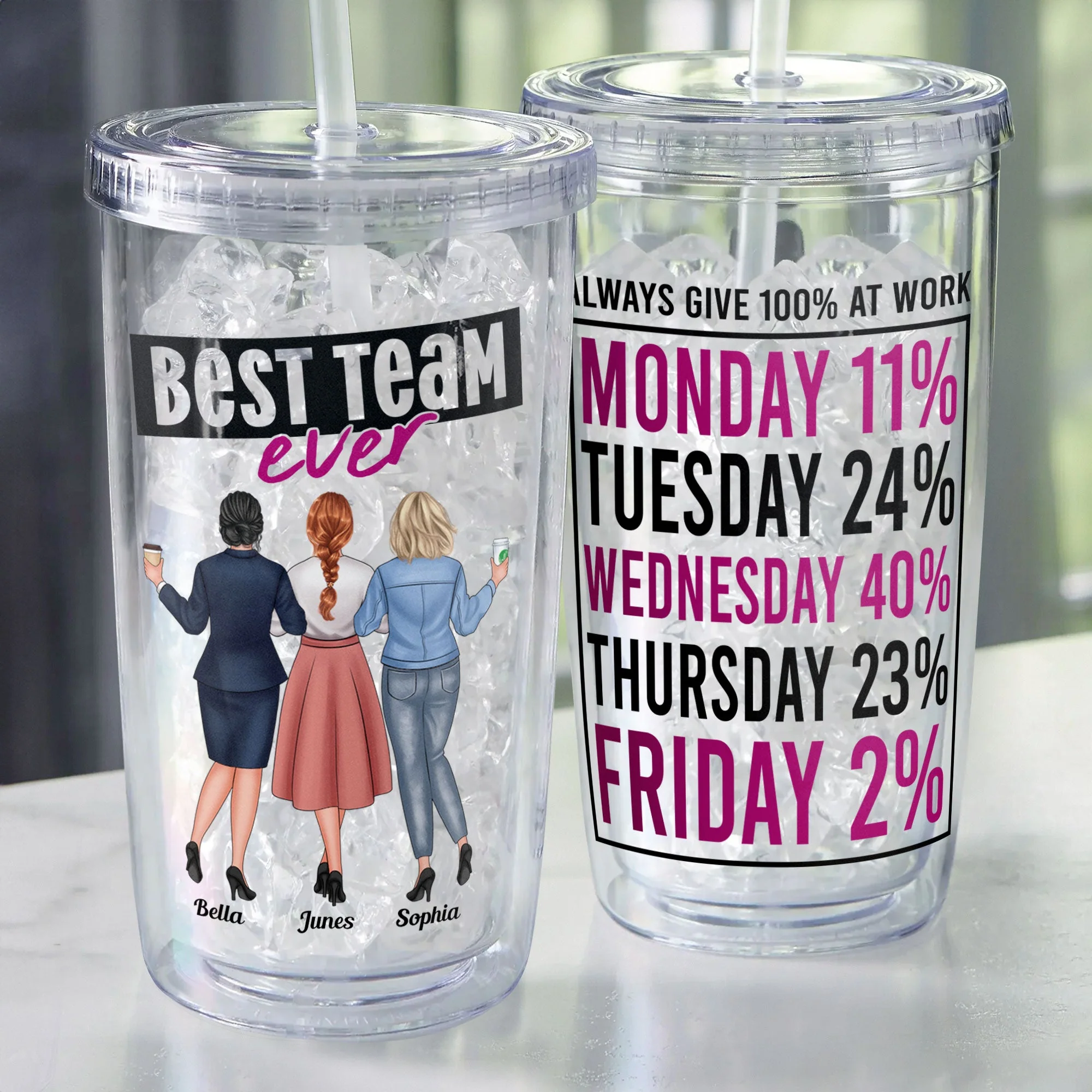 Always Give 100% At Work - Personalized Acrylic Tumbler With Straw