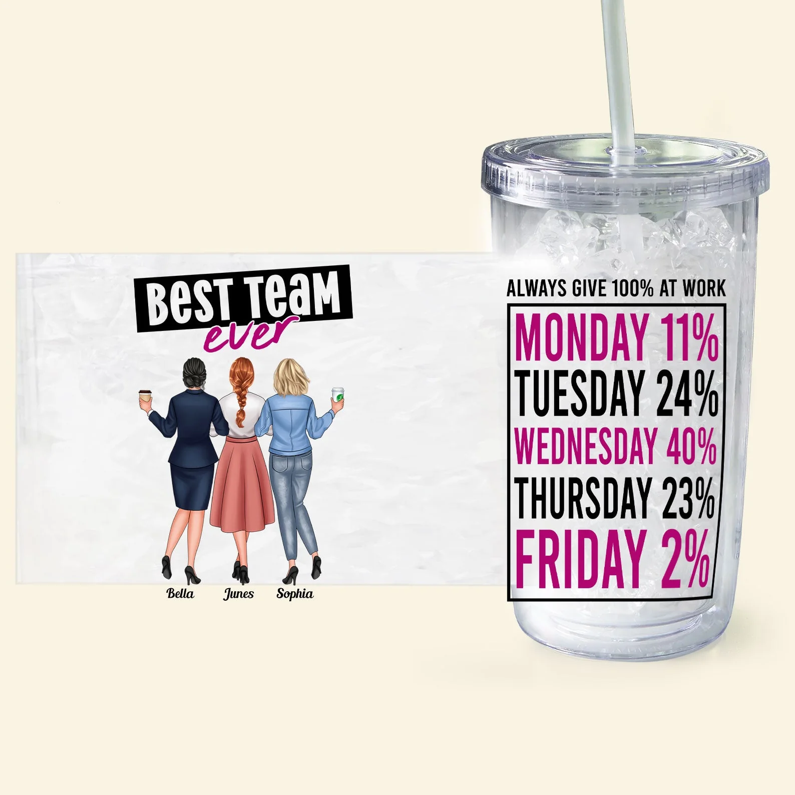Always Give 100% At Work - Personalized Acrylic Tumbler With Straw - Image 6