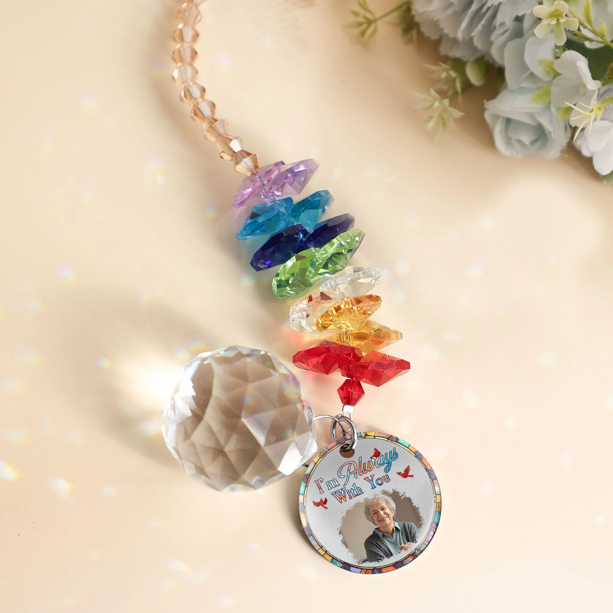 Always Here With You Rainbow - Personalized Photo Ball Prism Suncatcher - Image 4