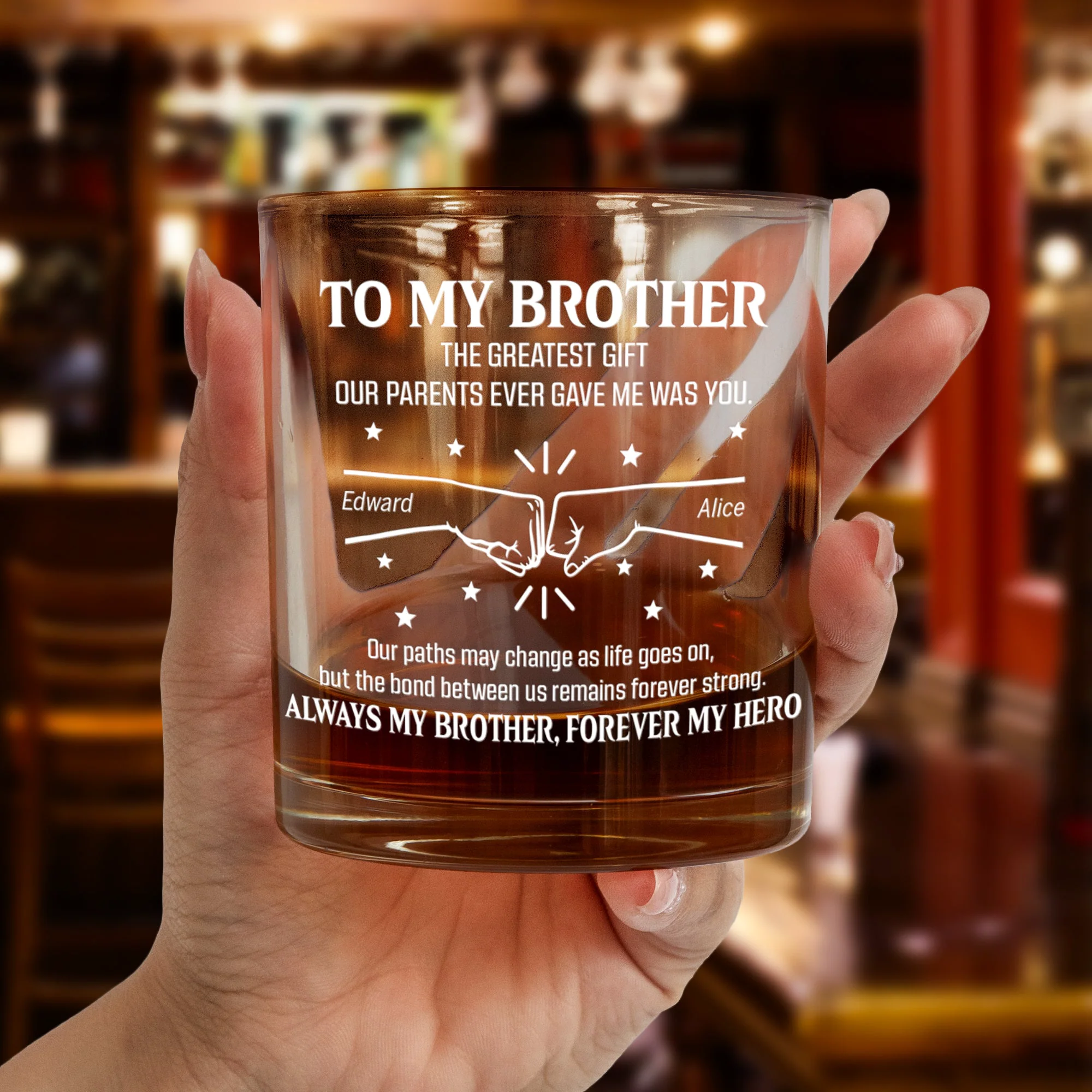 Always My Brother, Forever My Hero - Personalized Whiskey Glass - Image 2
