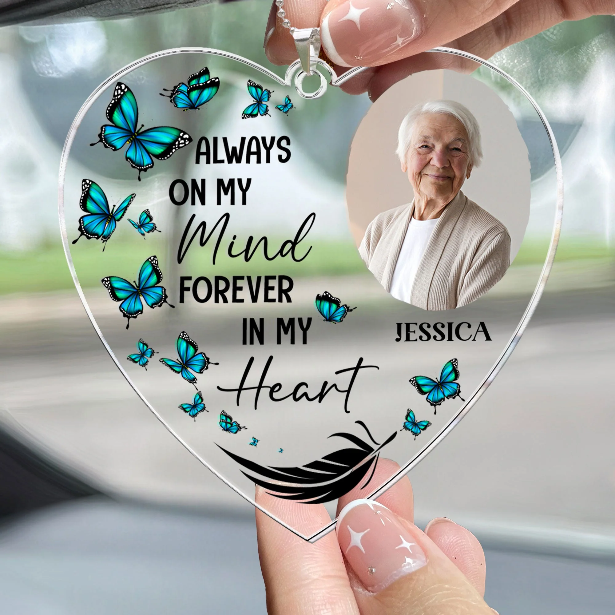 Always On My Mind - Personalized Photo Rear View Mirror Accessory - Image 2