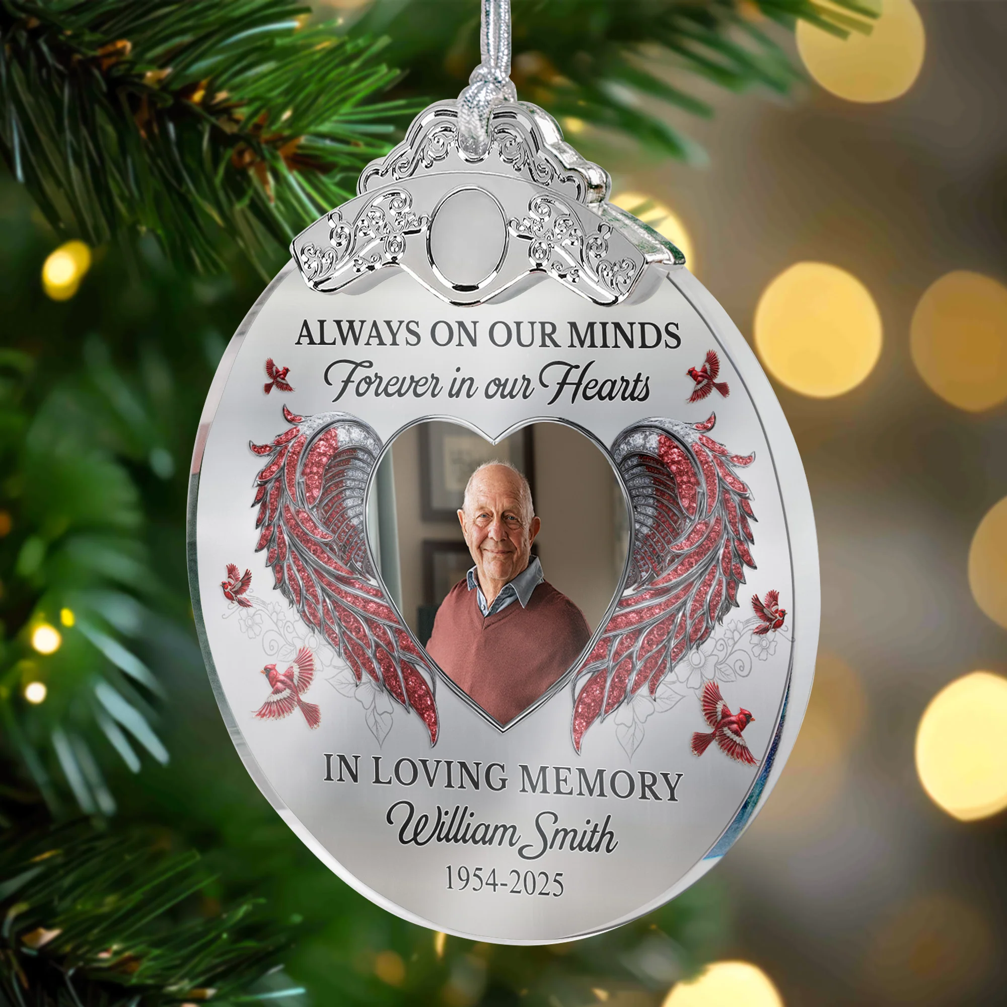 Always On Our Minds Forever In Our Hearts - Personalized Glass Photo Ornament With Silver Cap - Image 4