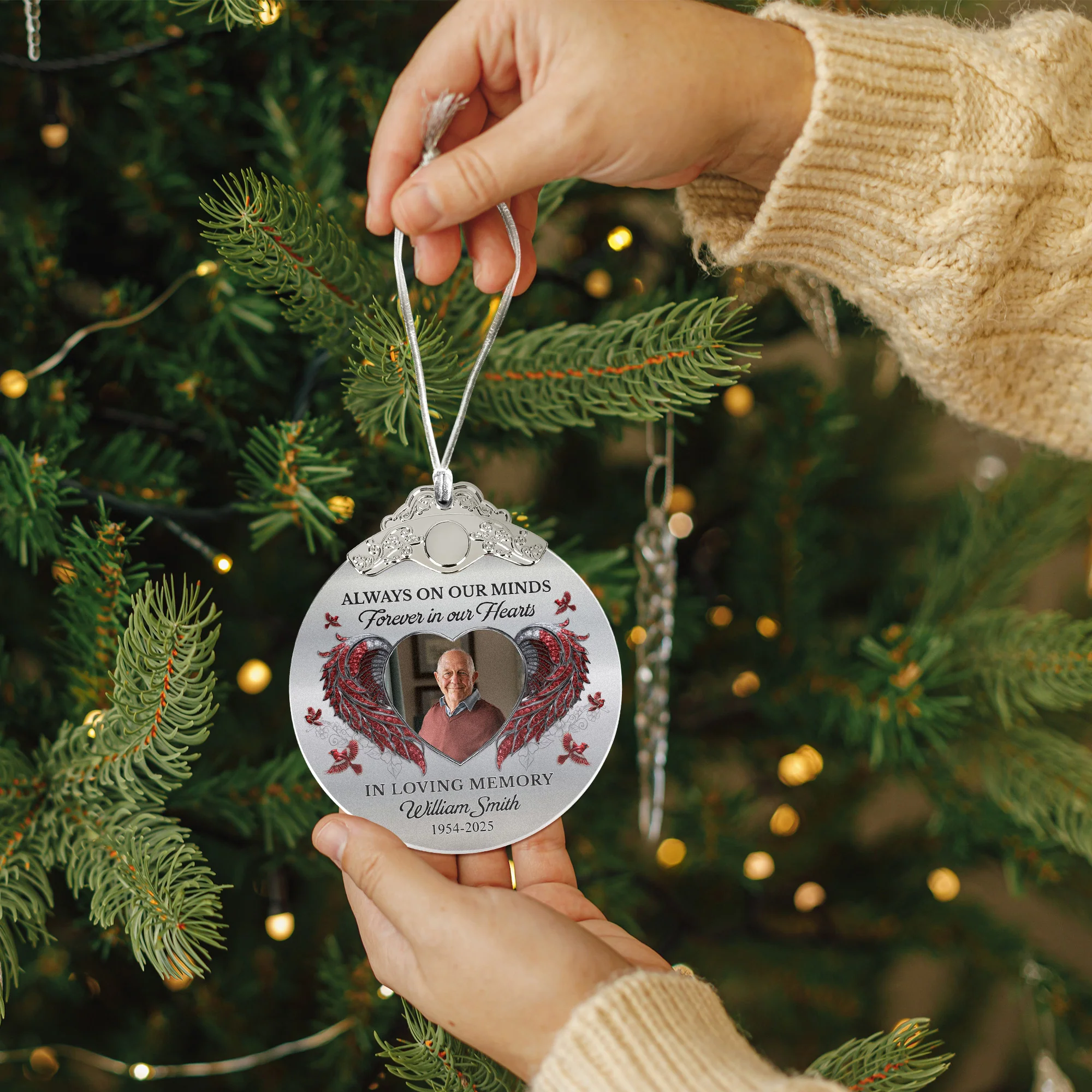 Always On Our Minds Forever In Our Hearts - Personalized Glass Photo Ornament With Silver Cap - Image 6