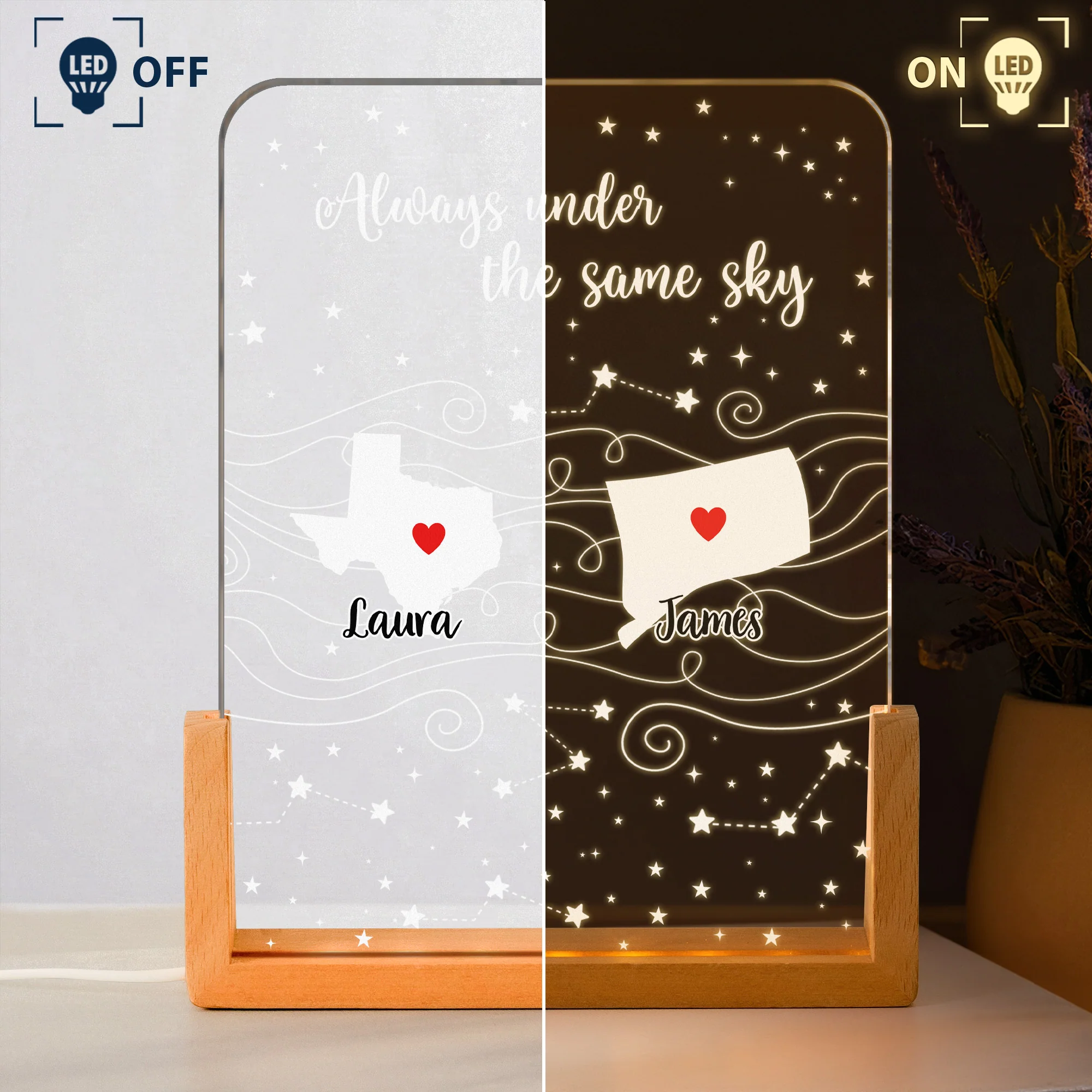 Always Under The Same Sky - Long Distance Relationship Gifts For Couple, Friends, Family - Personalized Night Light - Image 3