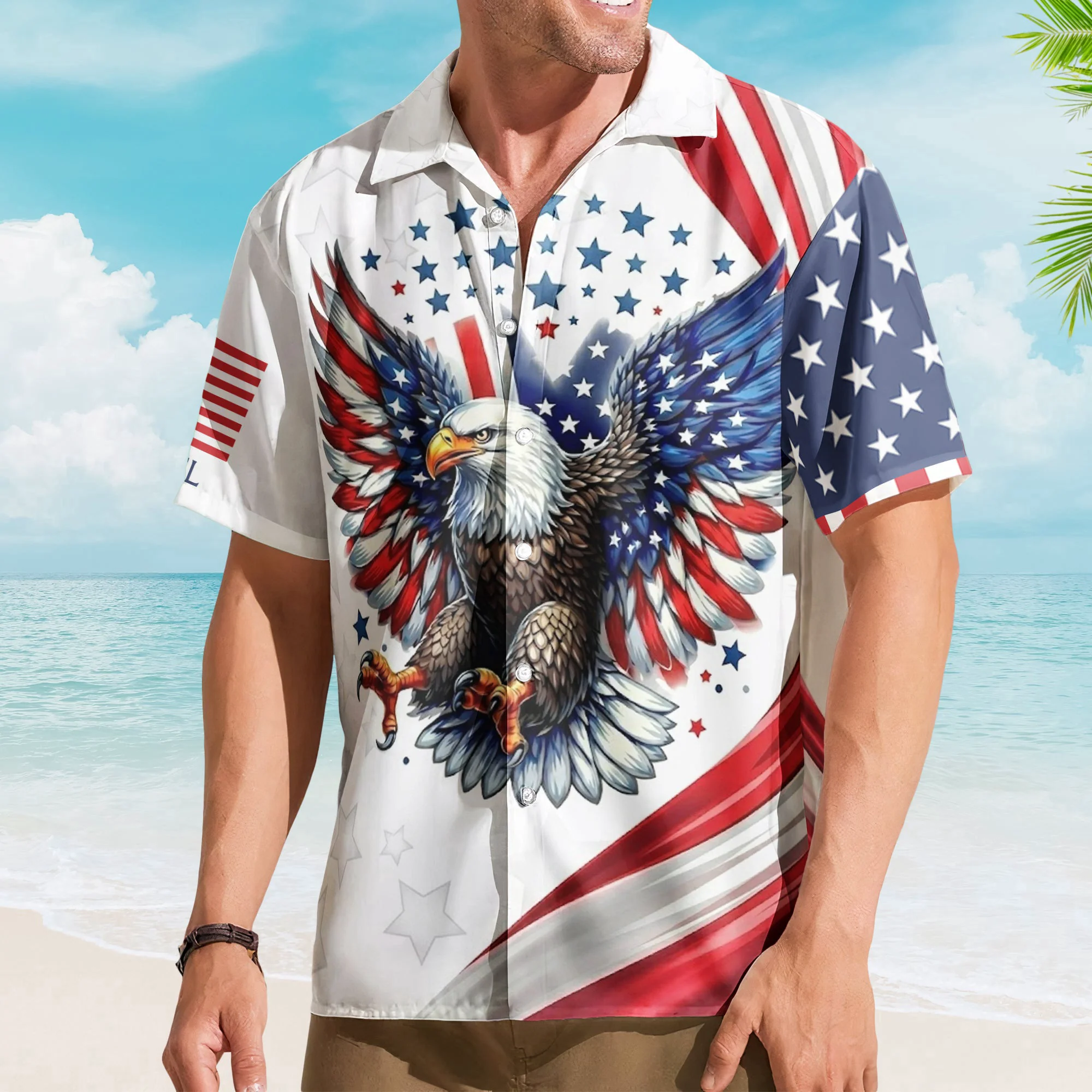 America 250th Anniversary USA Pride Patriotic Eagle - Personalized Hawaiian Shirt - Image 2