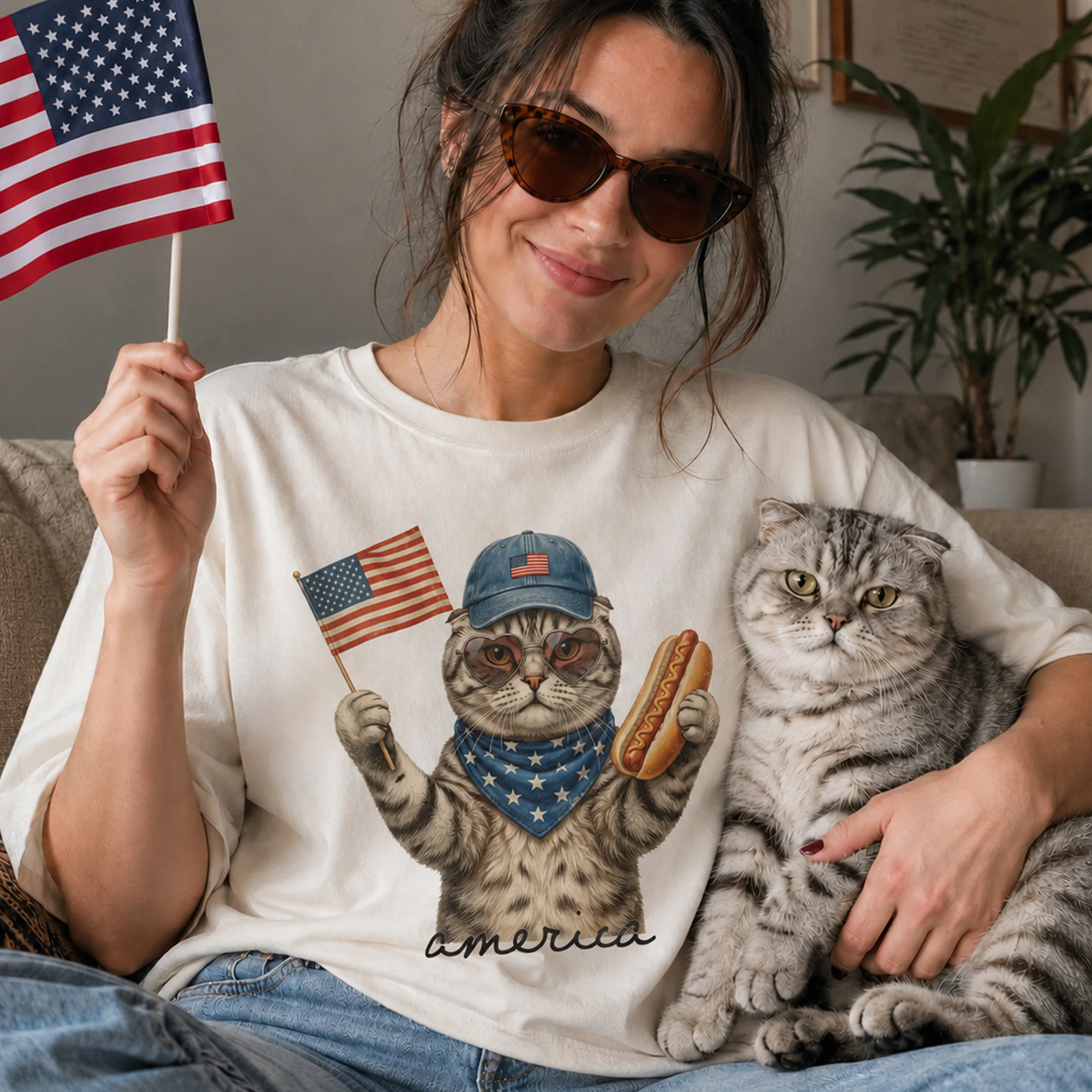 America Custom Pet Portrait Patriotic Funny Style 4th Of July Shirt - Personalized Shirt