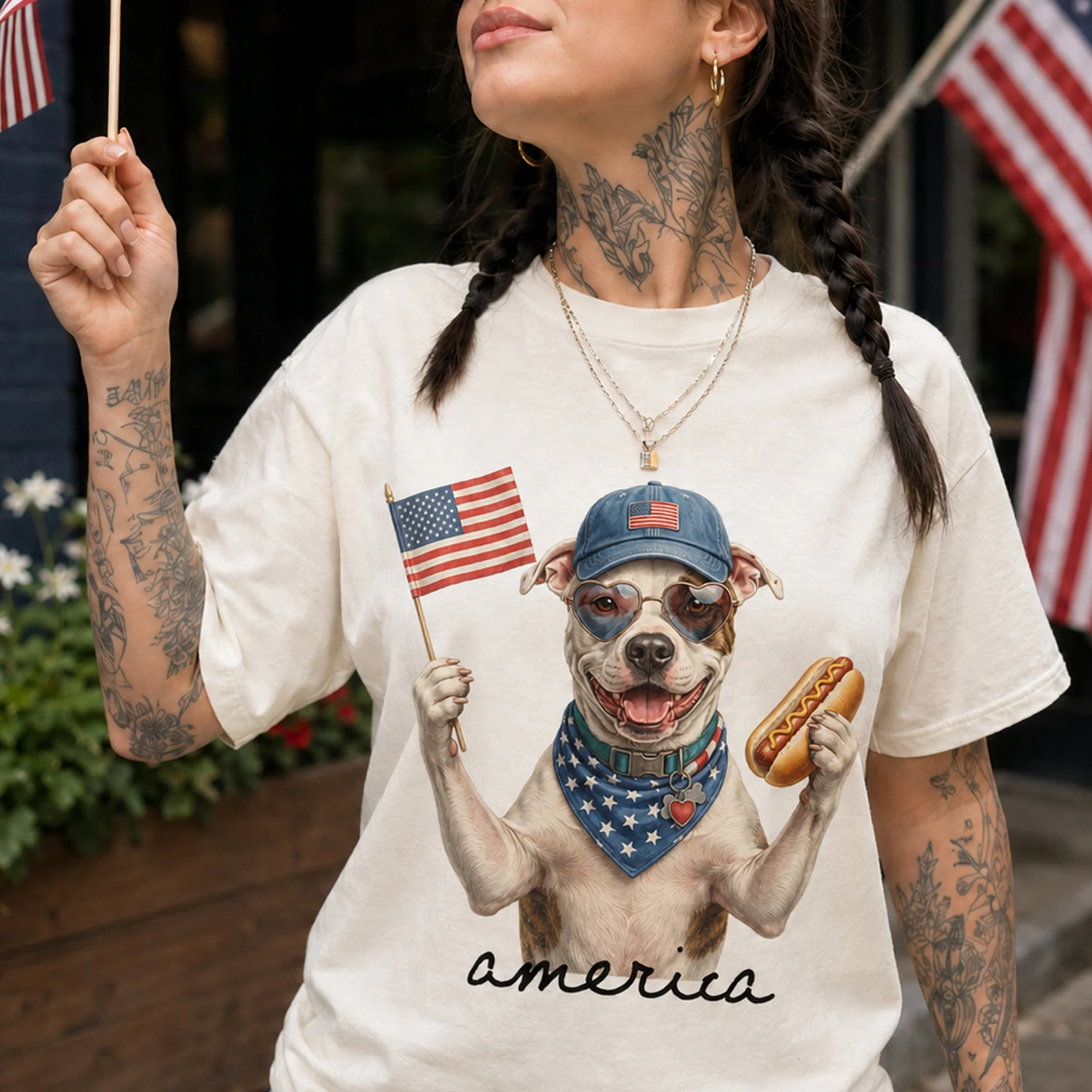 America Custom Pet Portrait Patriotic Funny Style 4th Of July Shirt - Personalized Shirt - Image 2