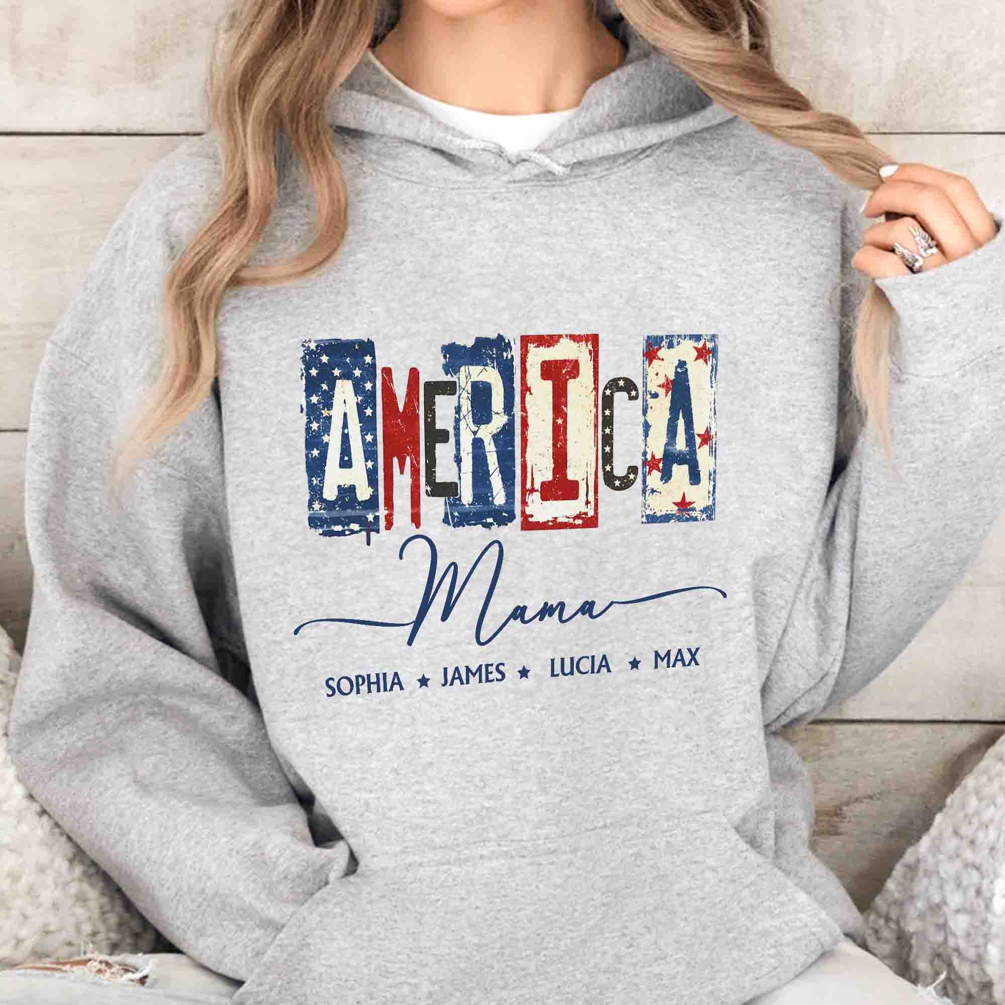 America Mama, Nana Retro American Flag - Personalized Shirt - Image 7