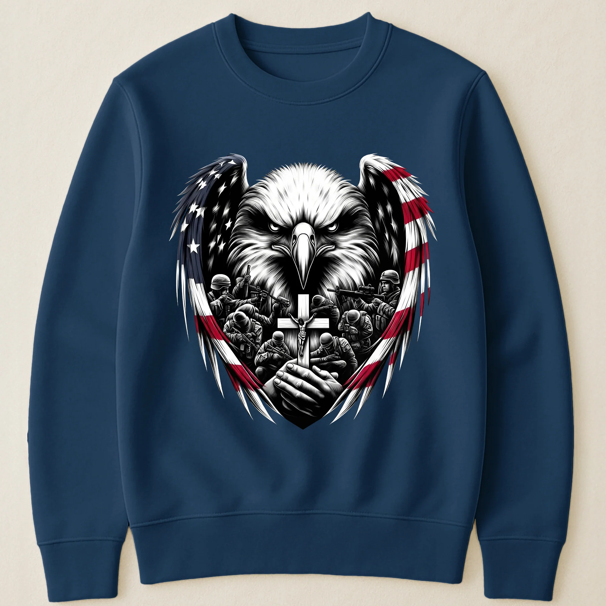 American Eagle Wings & Soldiers Praying Cross - Shirt - Image 12