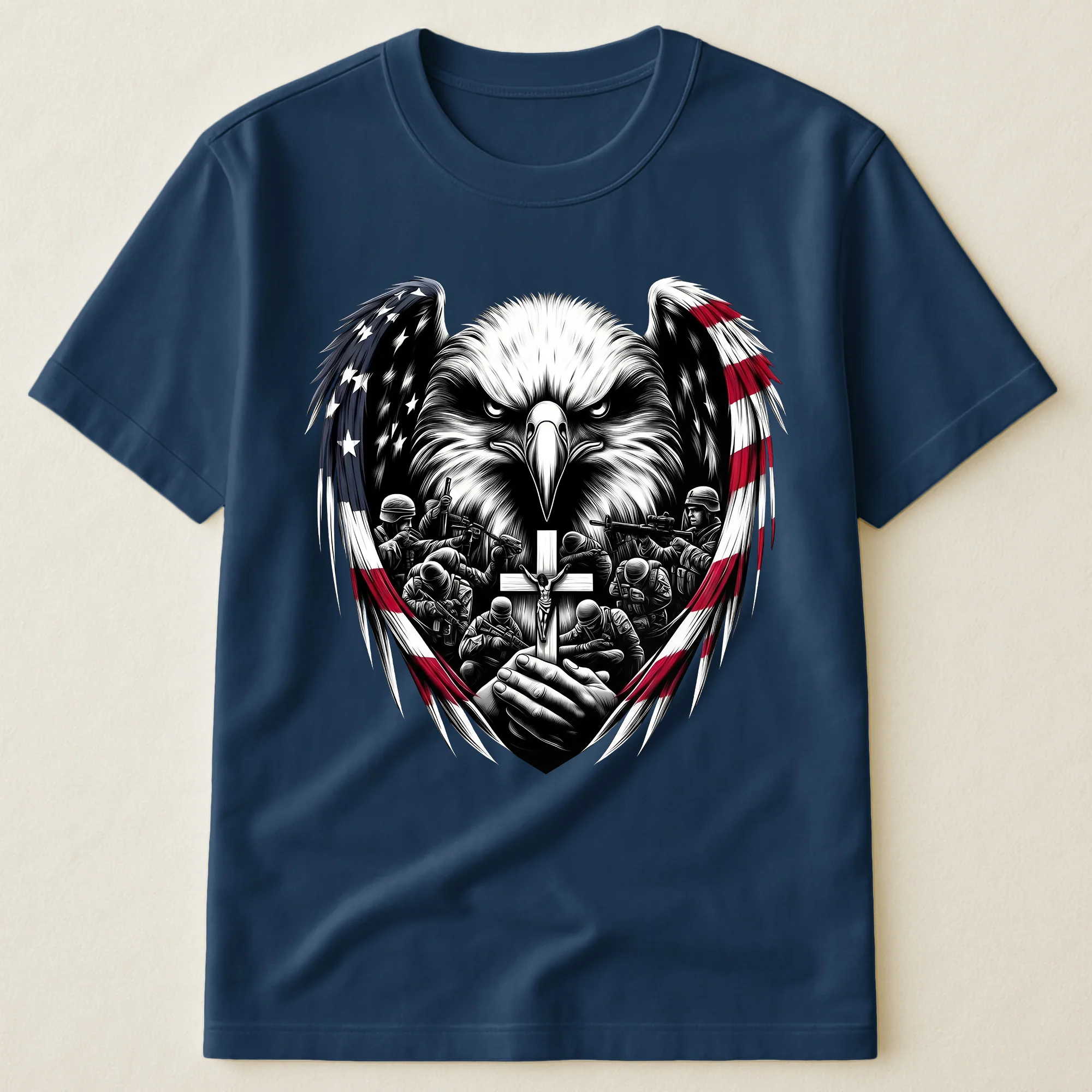 American Eagle Wings & Soldiers Praying Cross - Shirt - Image 15