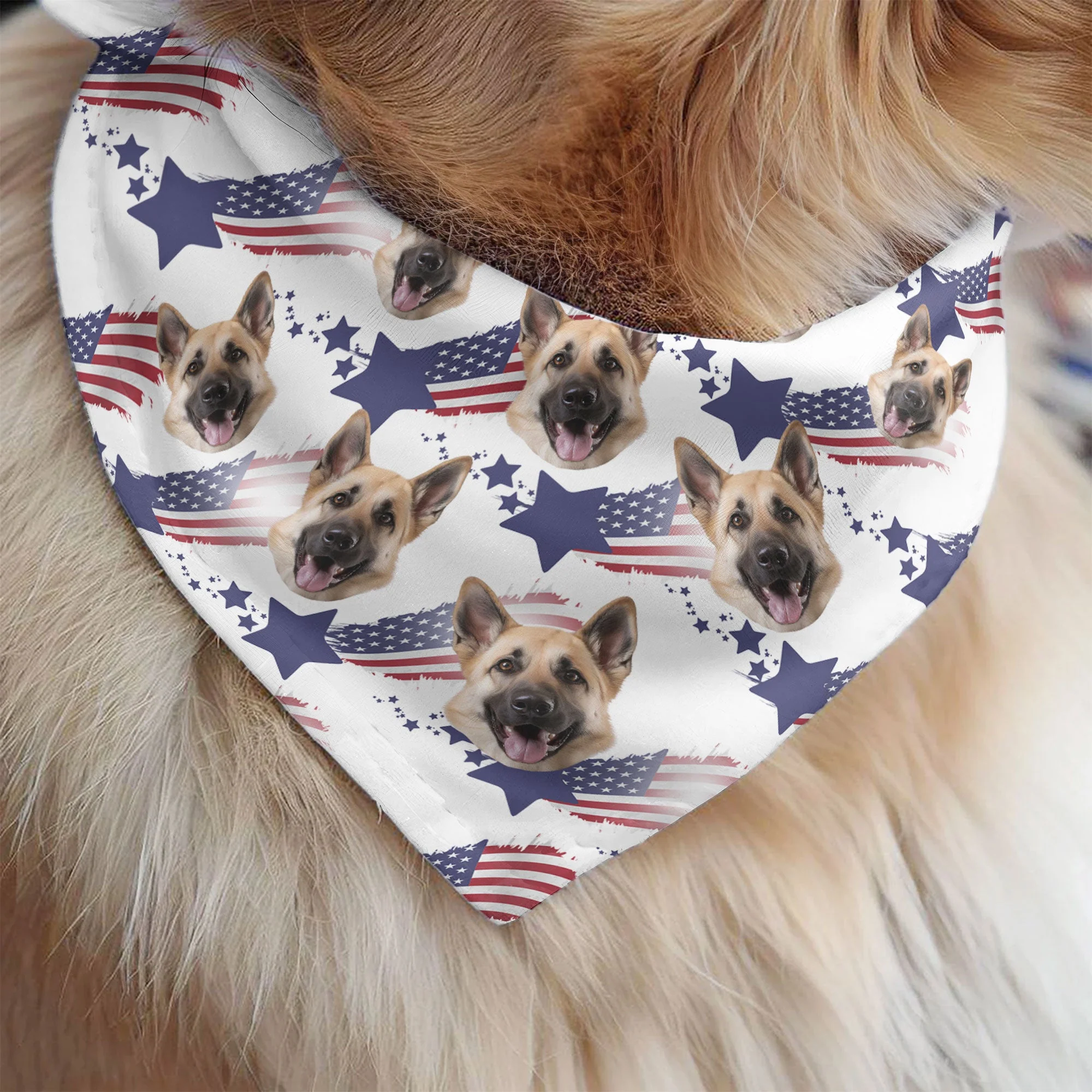 American Flag Bandana Dog Custom Face - Personalized Photo Bandana Collar - Image 4