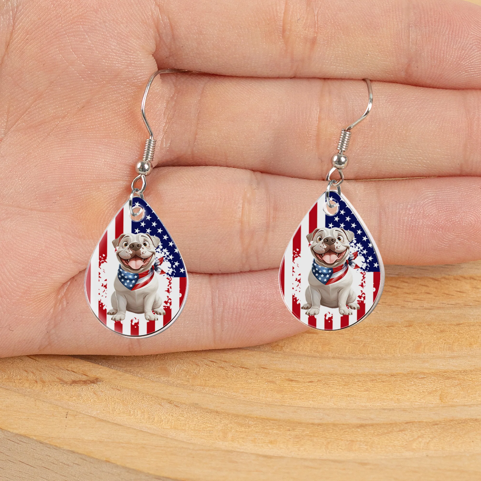 American Flag Dog Lovers - Personalized Acrylic Earrings - Image 3