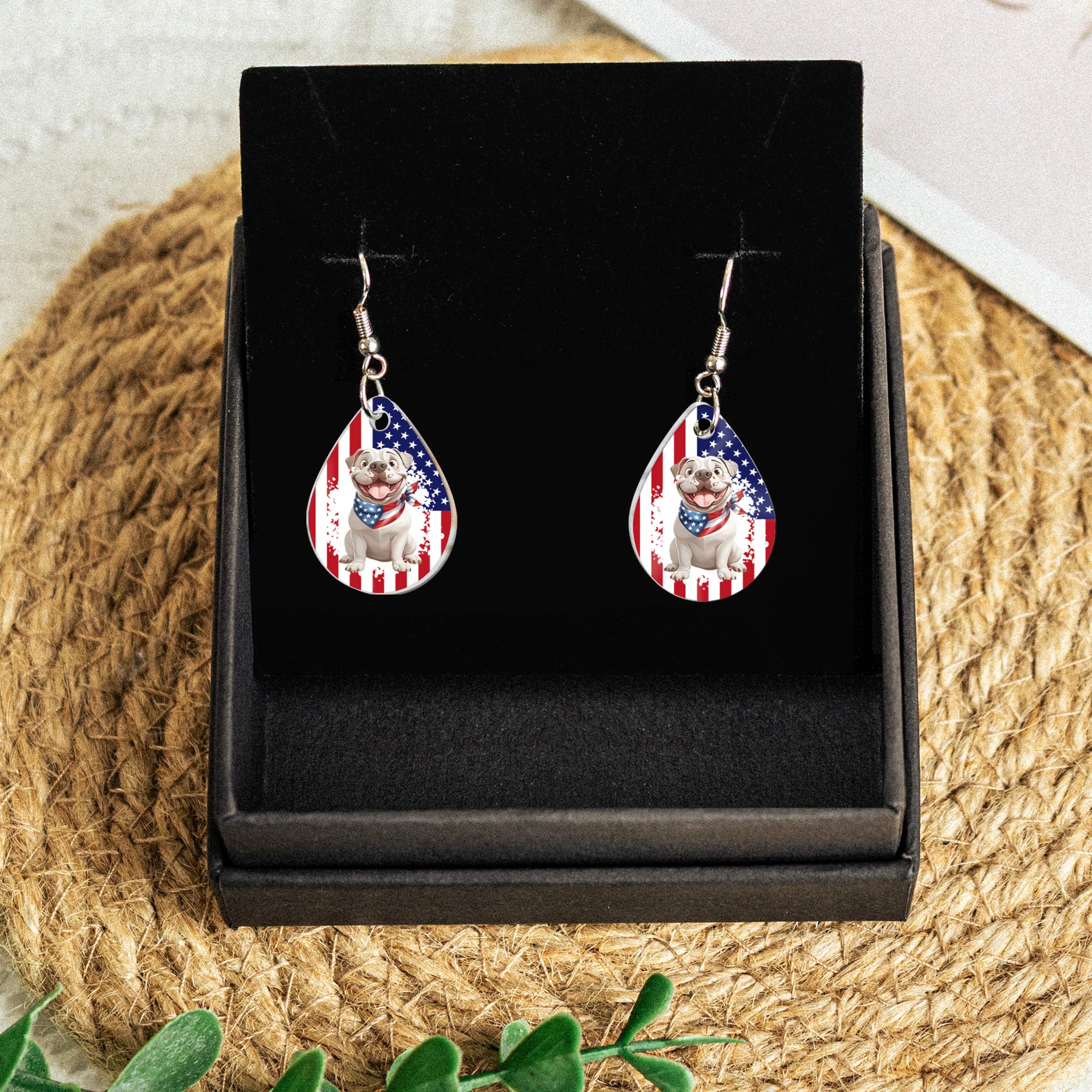 American Flag Dog Lovers - Personalized Acrylic Earrings - Image 5