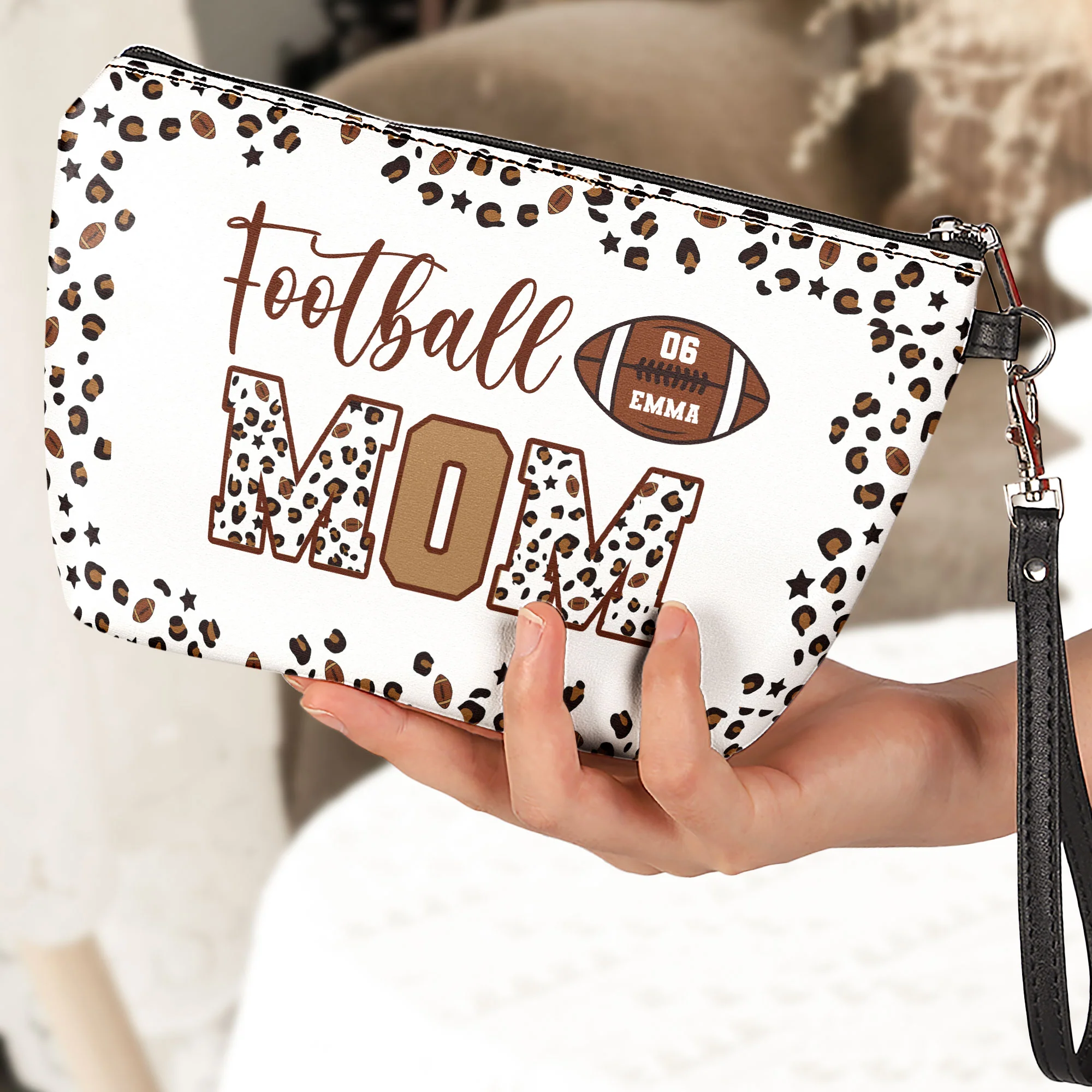 American Football Mom Leopard Pattern - Personalized Cosmetic Bag - Image 3