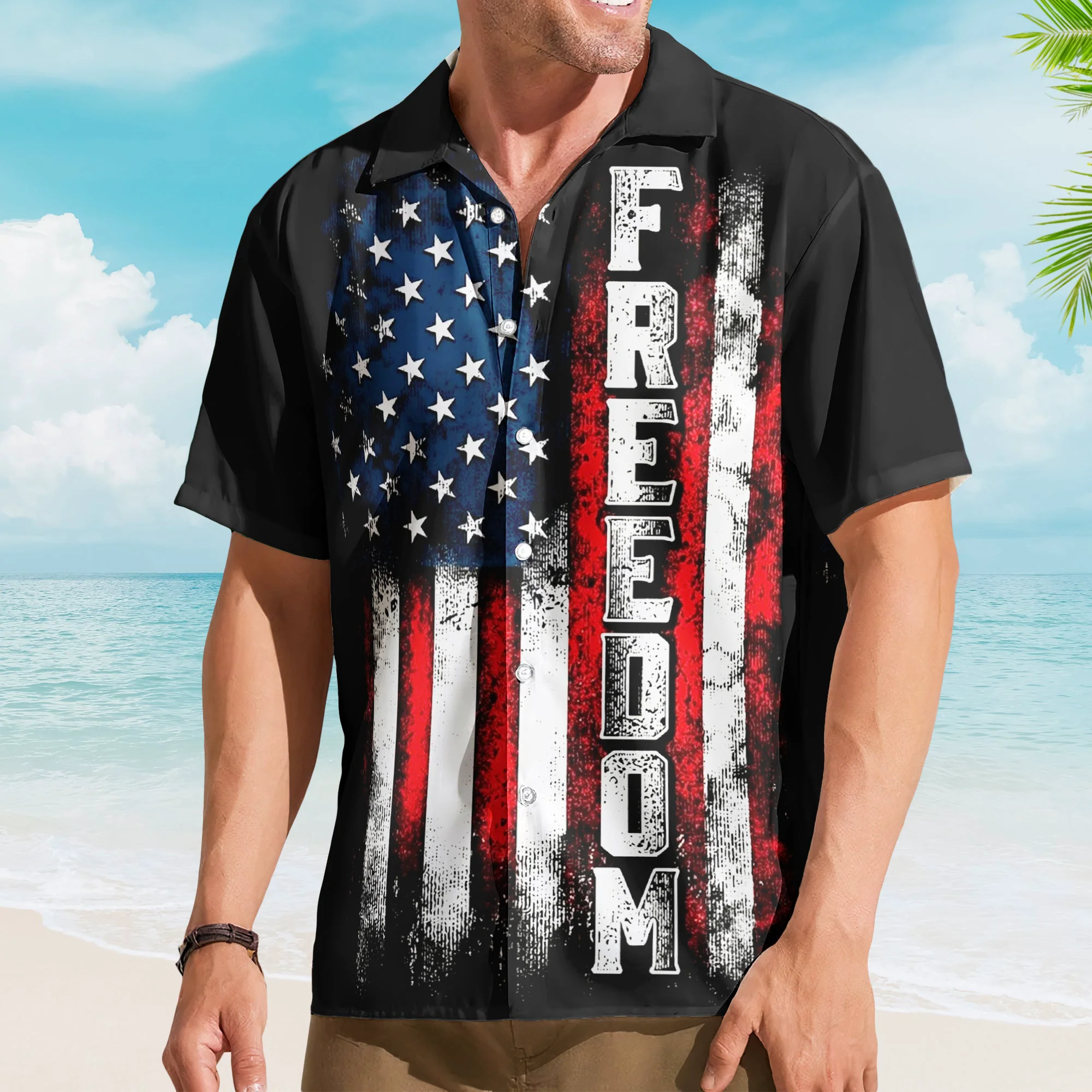 American Freedom Flag Patriotic Design - Personalized Hawaiian Shirt - Image 2