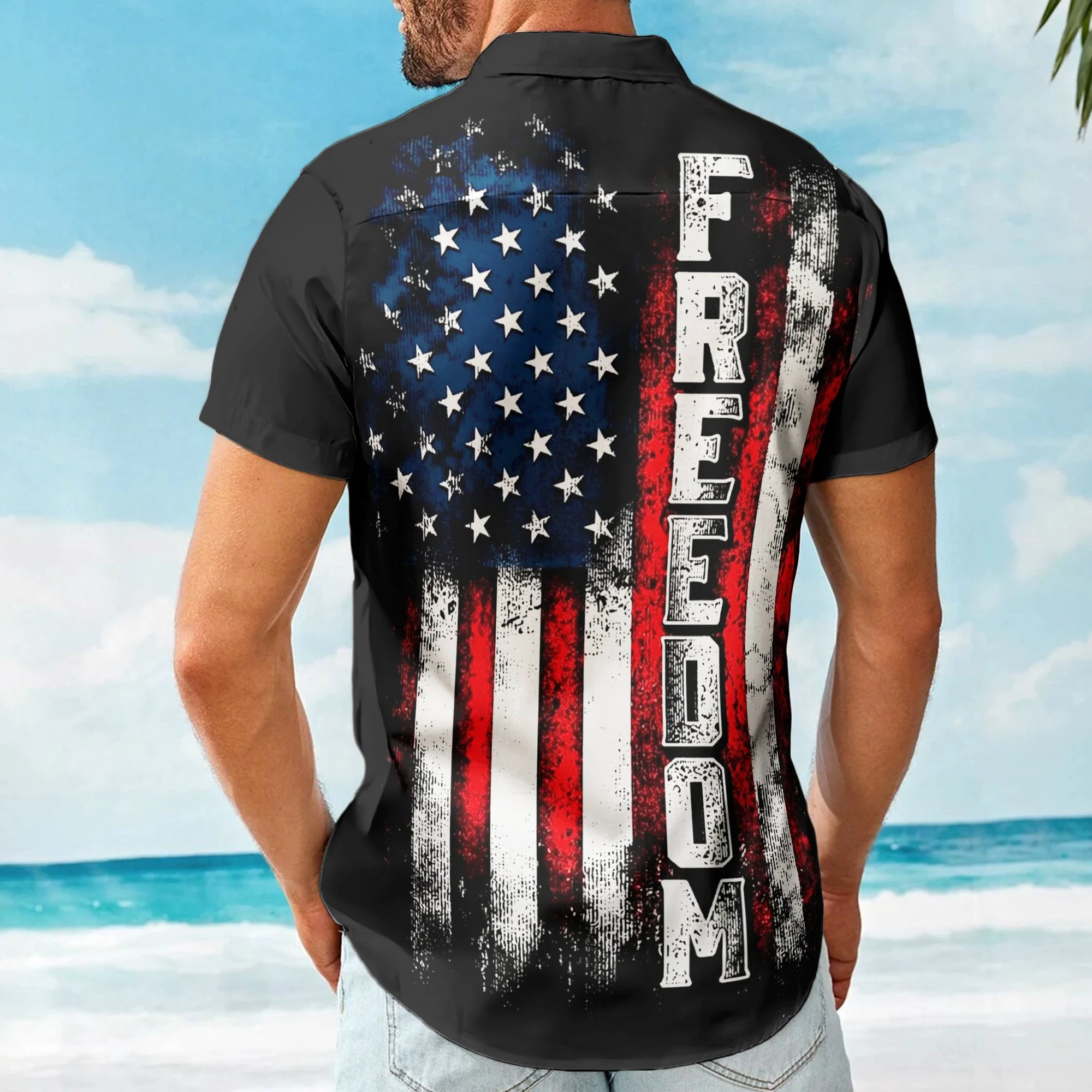 American Freedom Flag Patriotic Design - Personalized Hawaiian Shirt - Image 4