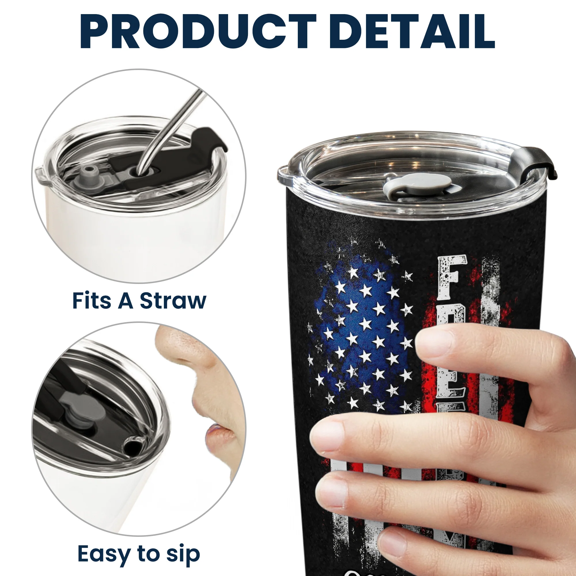 American Freedom Flag Patriotic Design - Personalized Tumbler Cup - Image 2