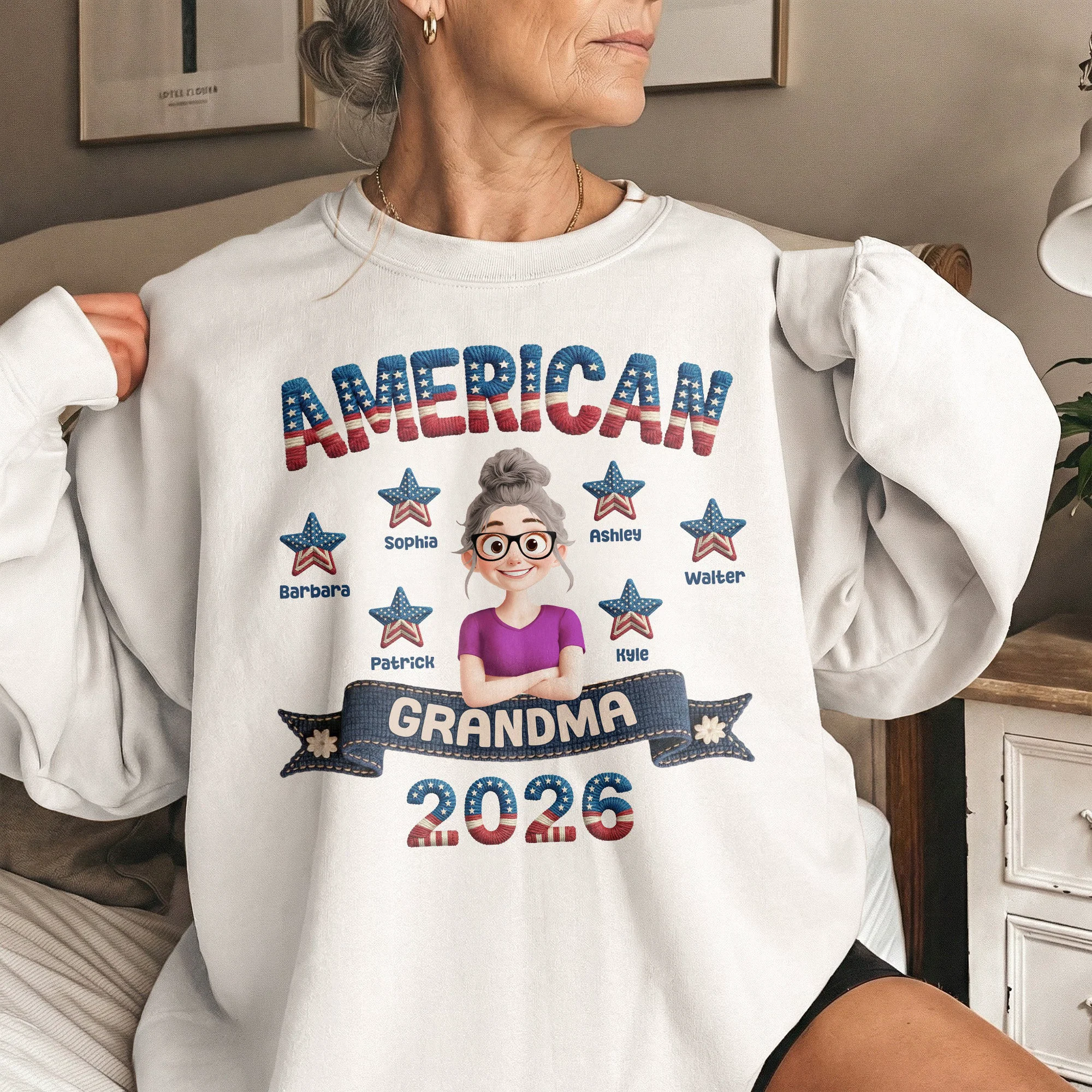 American Grandma Faux Pattern - Personalized Shirt - Image 4