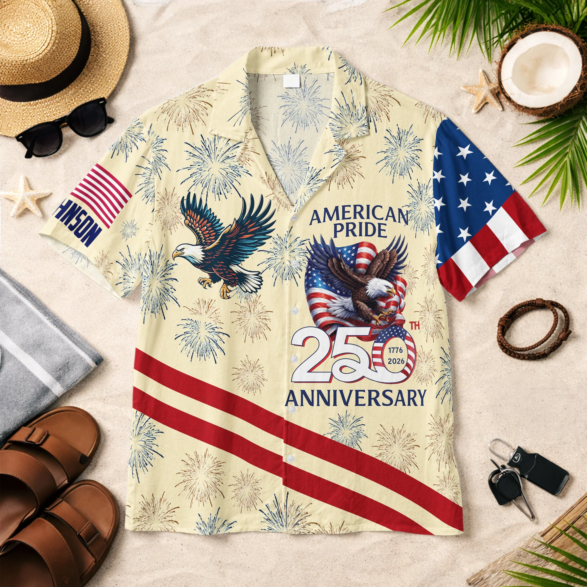 American Pride Patriotic 250Th Anniversary Eagle - Personalized Hawaiian Shirt - Image 3
