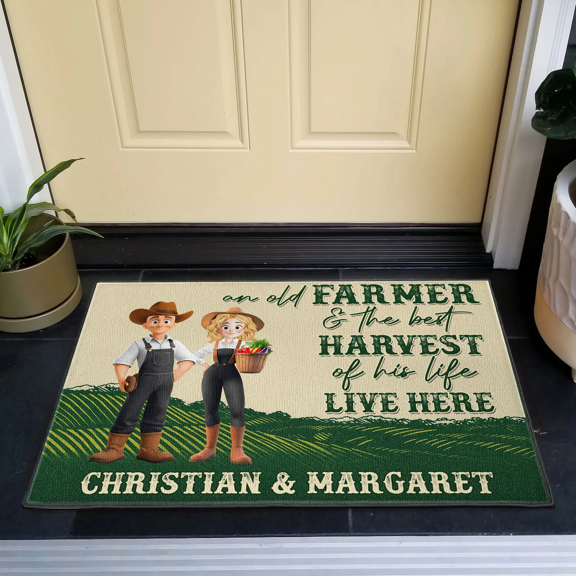 An Old Farmer And The Best Harvest Of His Life Live Here - Personalized Doormat - Image 2
