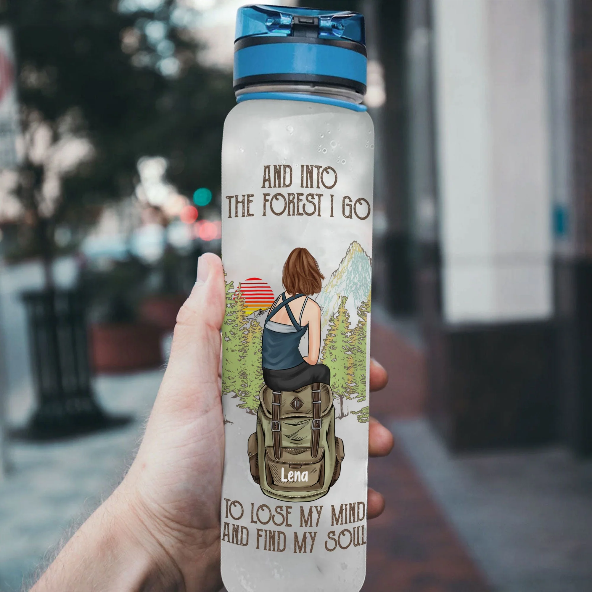 And Into The Forest I Go - Personalized Water Bottle With Time Marker - Birthday, Motivation Gift For Hiker, Hiking Lover, Camping lover, Camping  Girl - Image 3