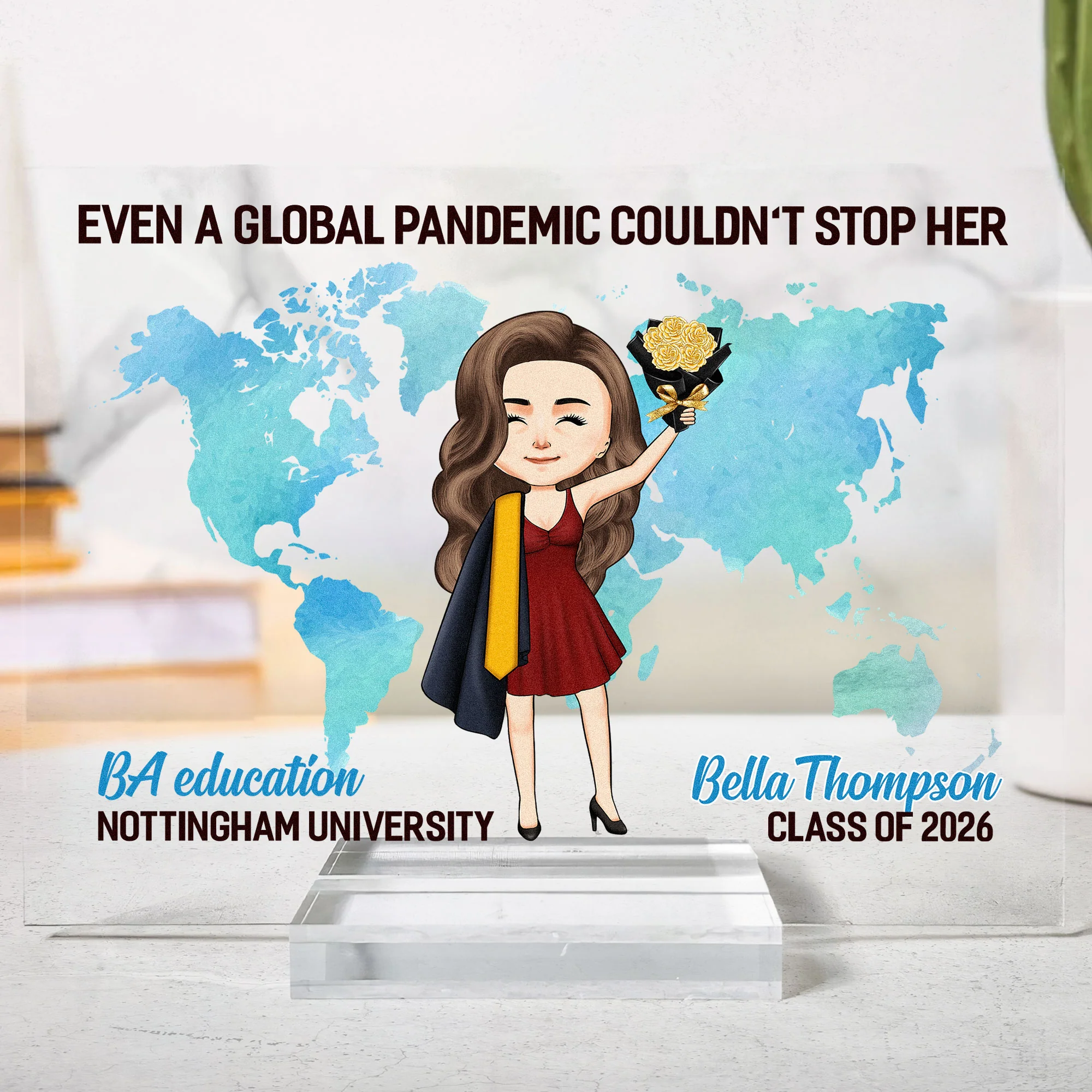 And Off She Went To Change The World - Personalized Acrylic Plaque