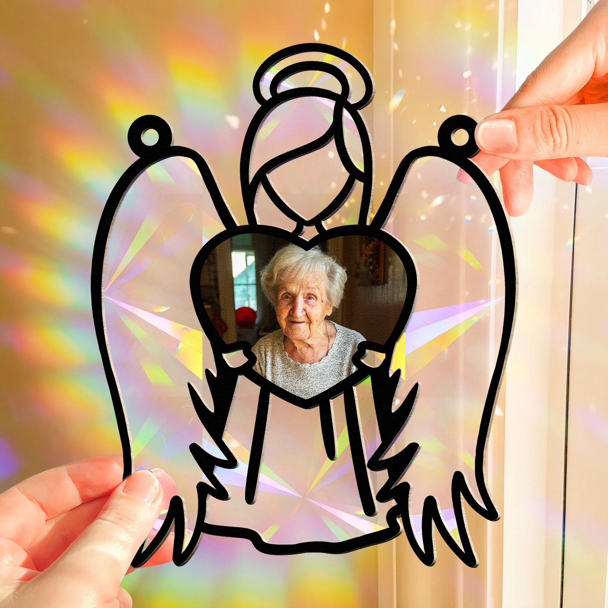 Angel Holds My Loved Ones - Personalized Photo Rainbow Suncatcher - Image 2