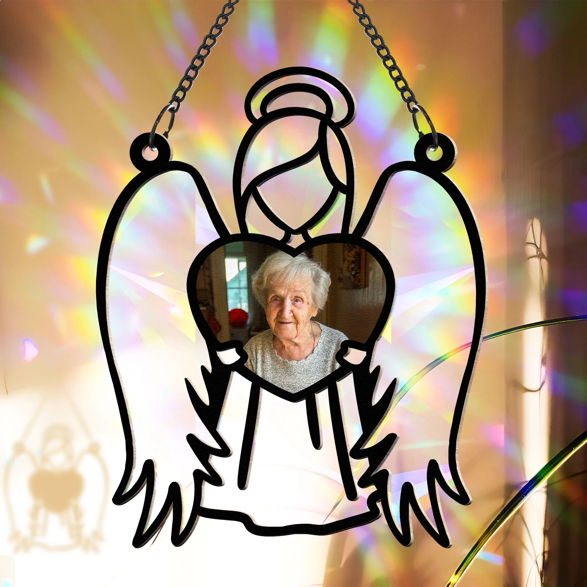 Angel Holds My Loved Ones - Personalized Photo Rainbow Suncatcher - Image 5