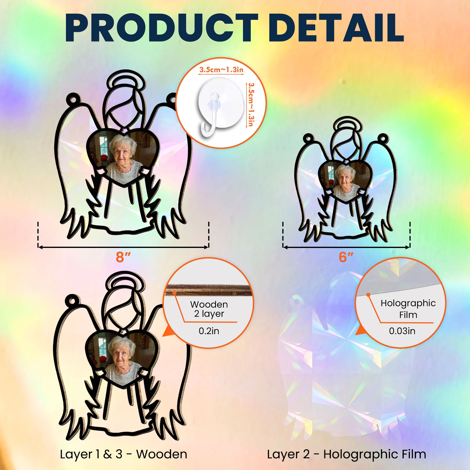 Angel Holds My Loved Ones - Personalized Photo Rainbow Suncatcher - Image 6