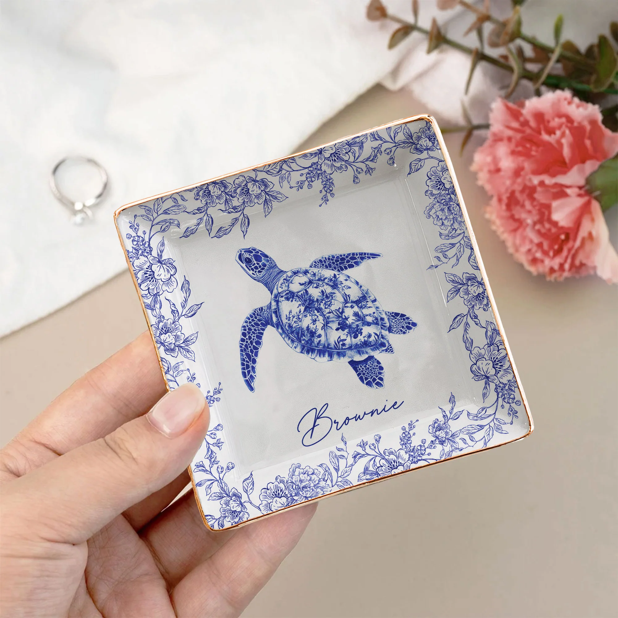 Animal Lovers Vintage Toile De Jouy- Personalized Jewelry Dish - Image 3