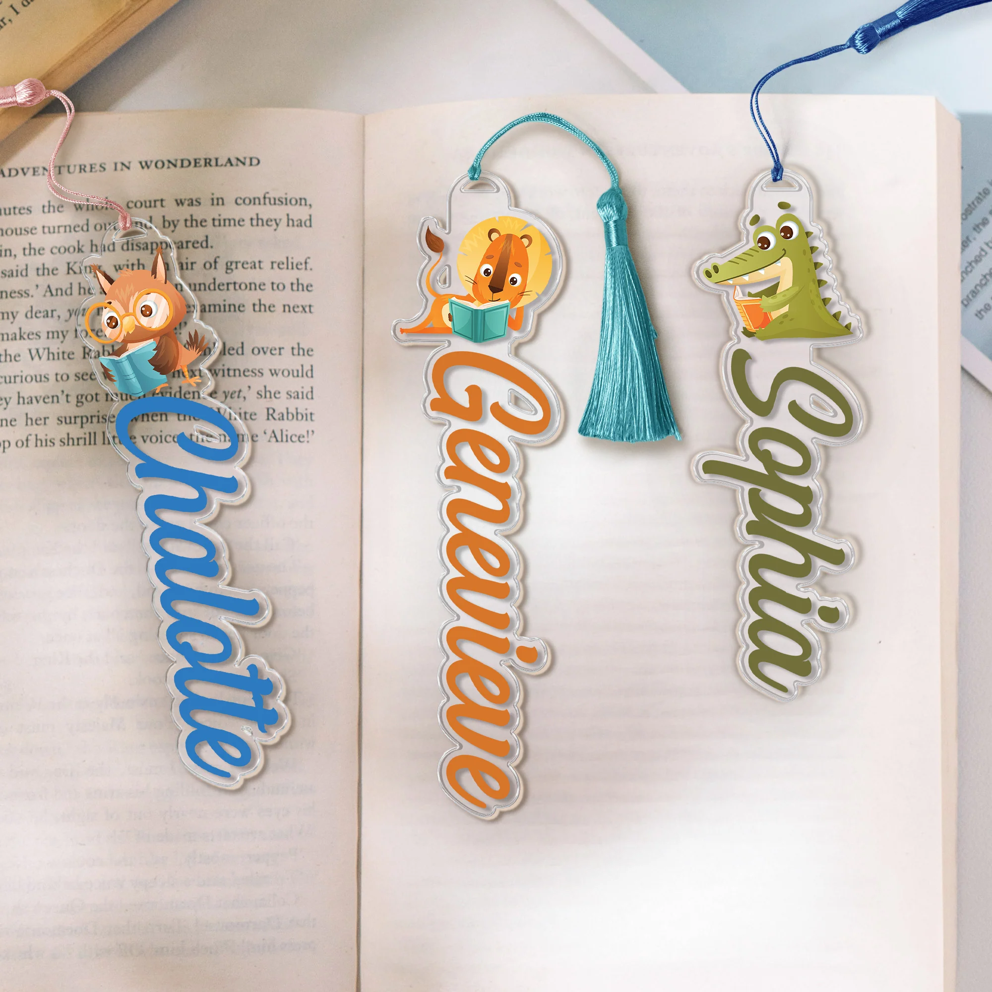 Animal Reading Book, Custom Name Book Lover, Reader For Kids - Custom Acrylic Bookmark