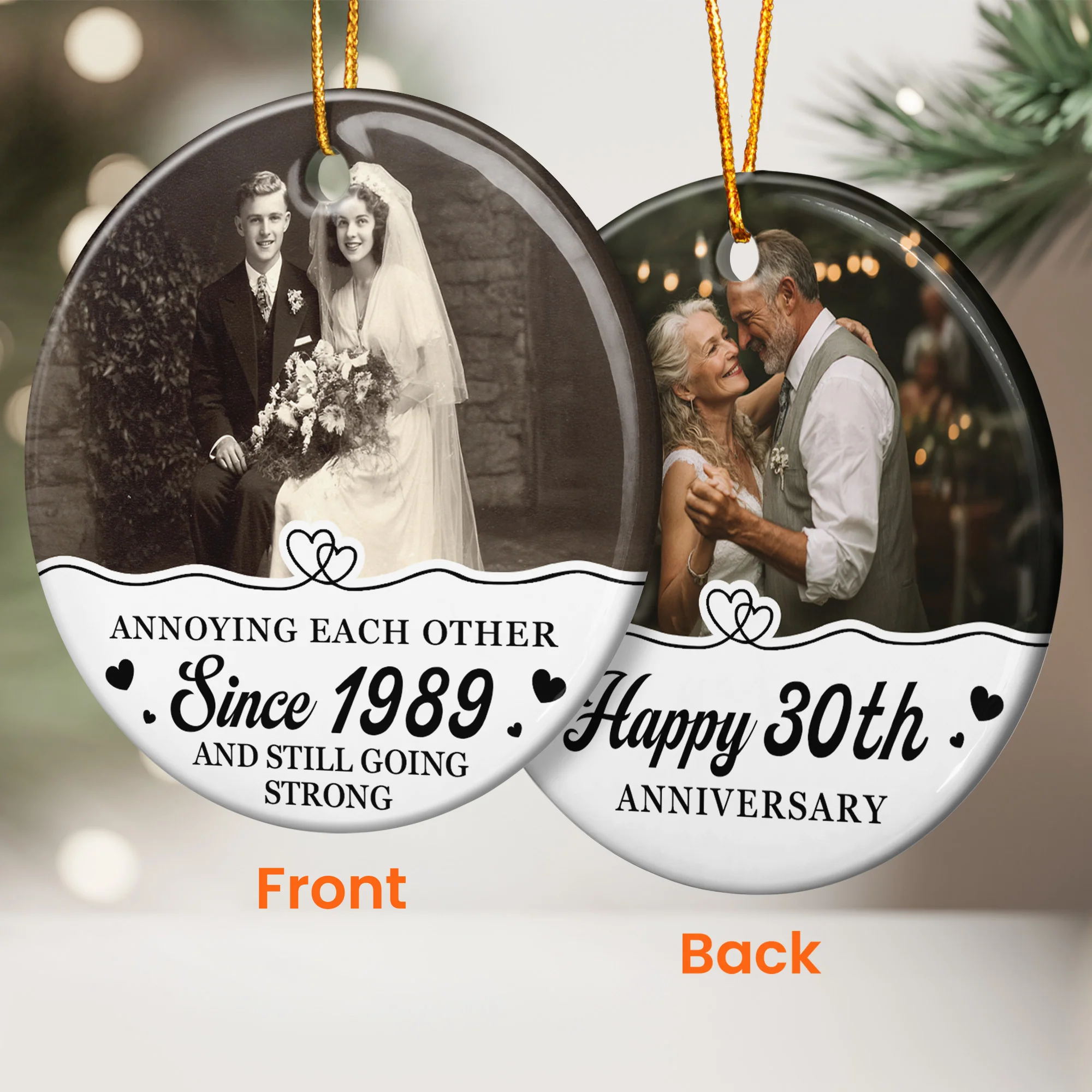 Anniversary Christmas Annoying Each Other Since & Still Going Strong - Personalized Two-Sided Ceramic Photo Ornament - Image 6