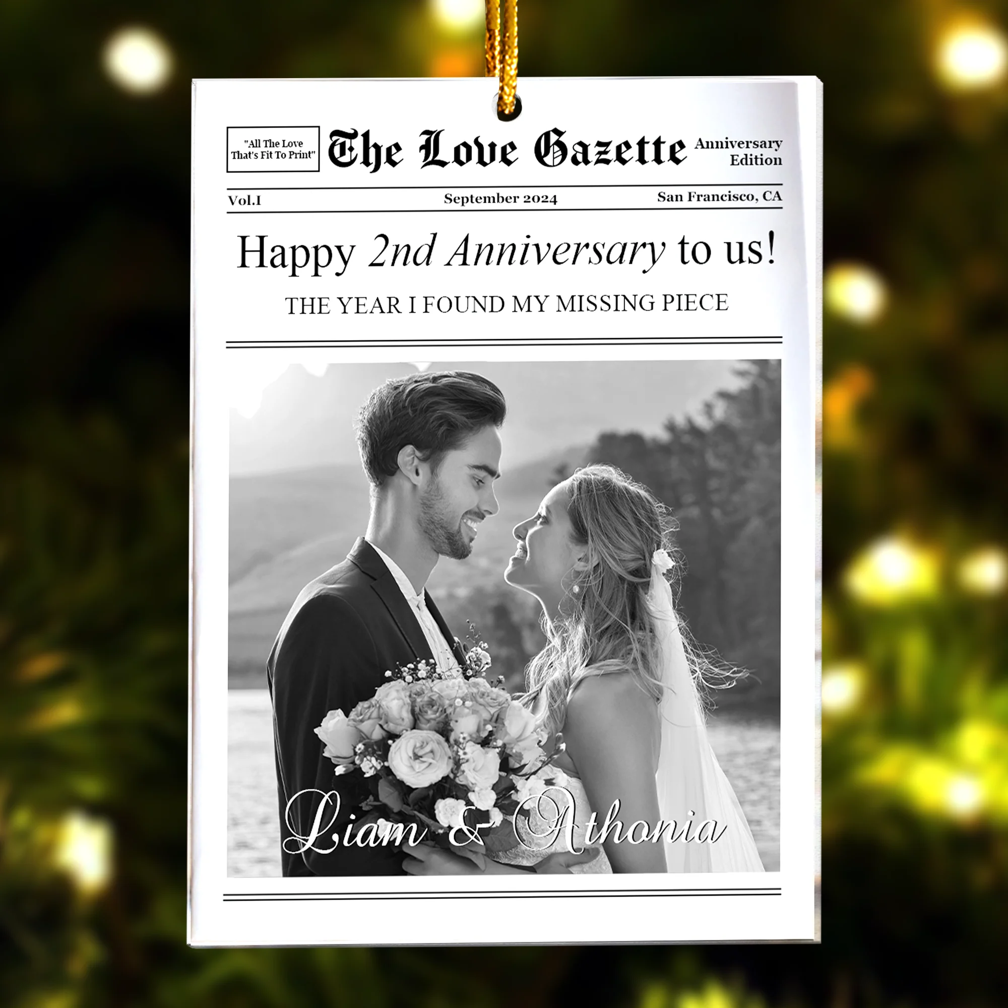 Anniversary Christmas Couples Gifts - The Love Gazette - Personalized Acrylic Photo Ornament - Image 2
