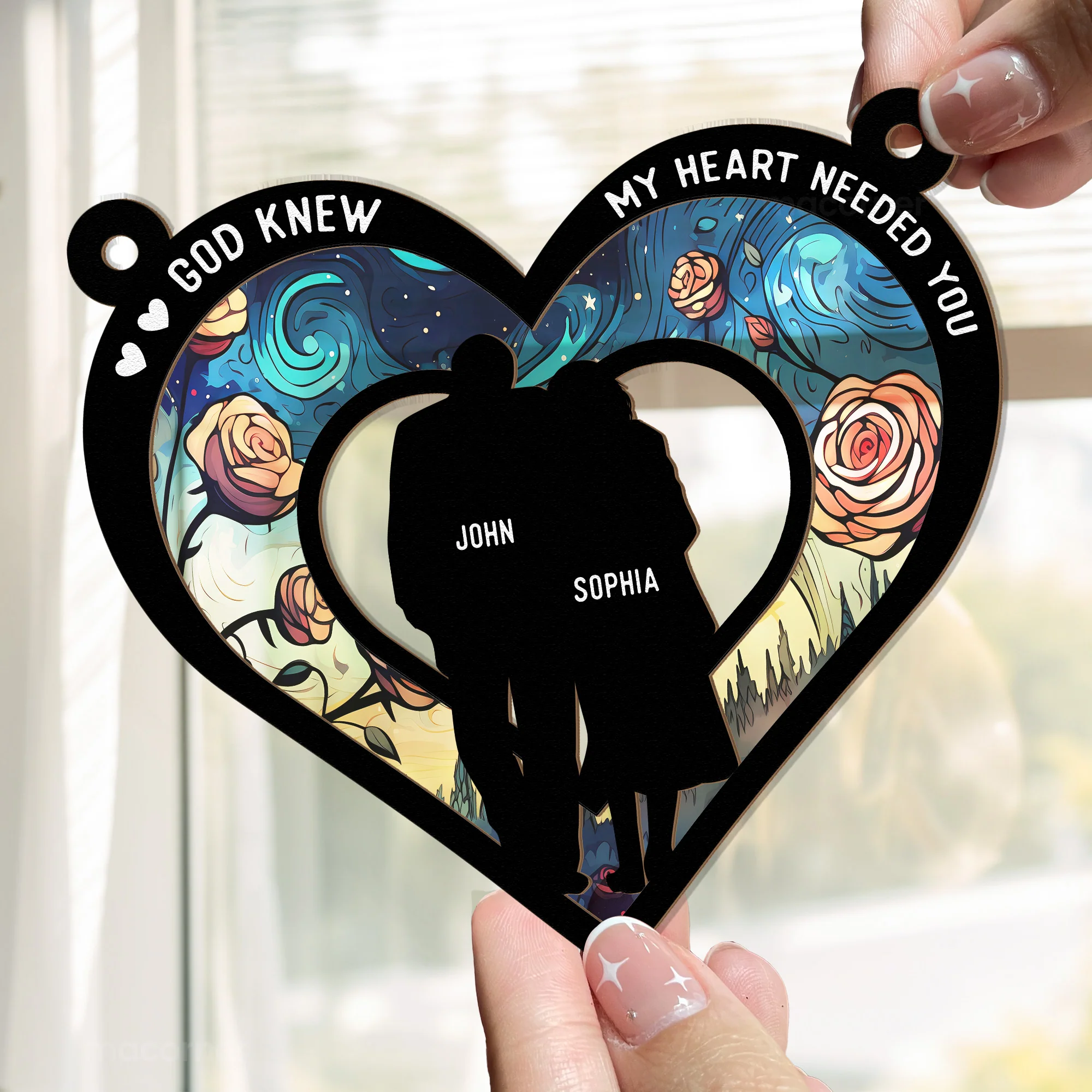 Anniversary Gift God Knew My Heart Needed You - Personalized Window Hanging Suncatcher Ornament - Image 3