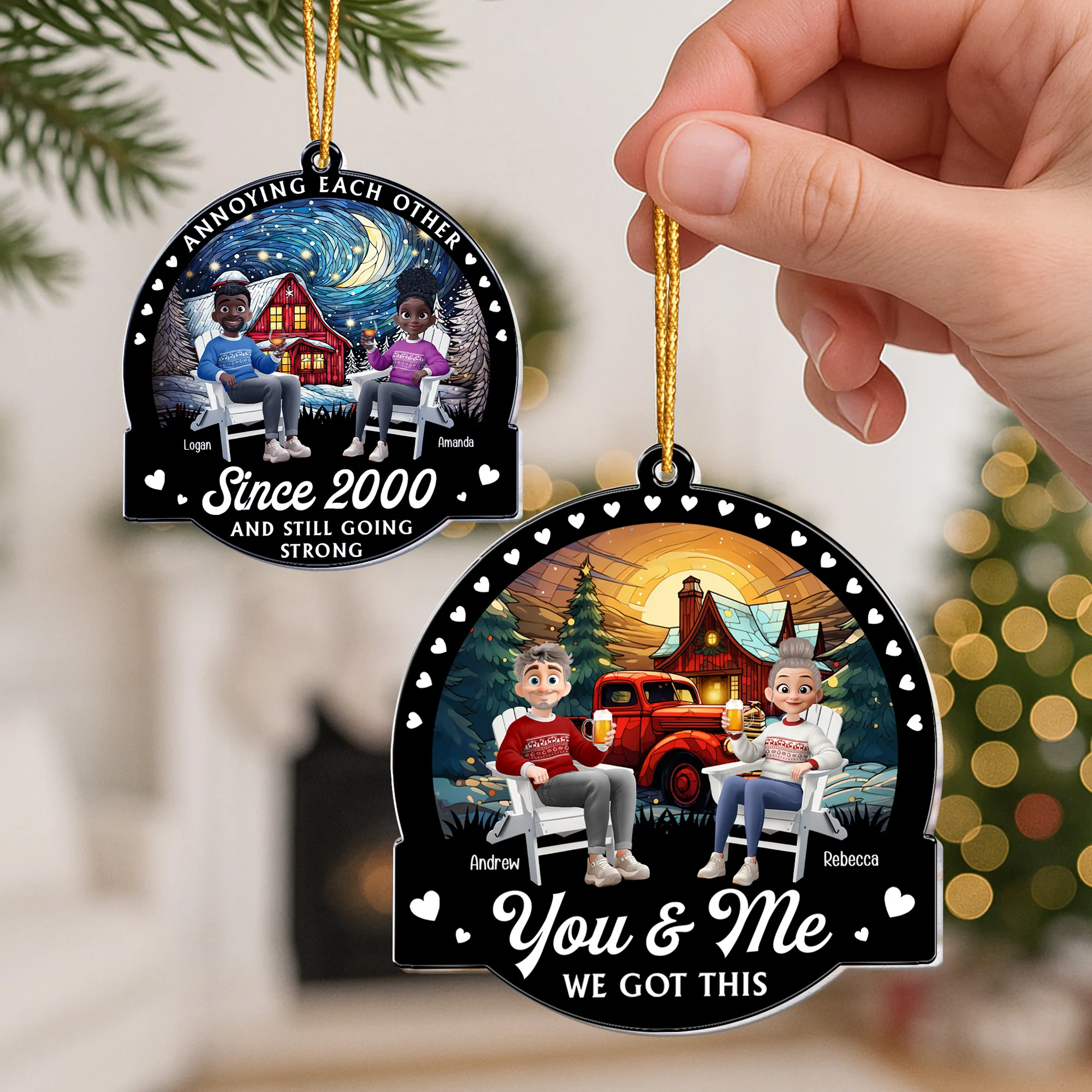 Annoying Each Other Couple Christmas Ornament Ver 2 - Personalized Acrylic Ornament - Image 2