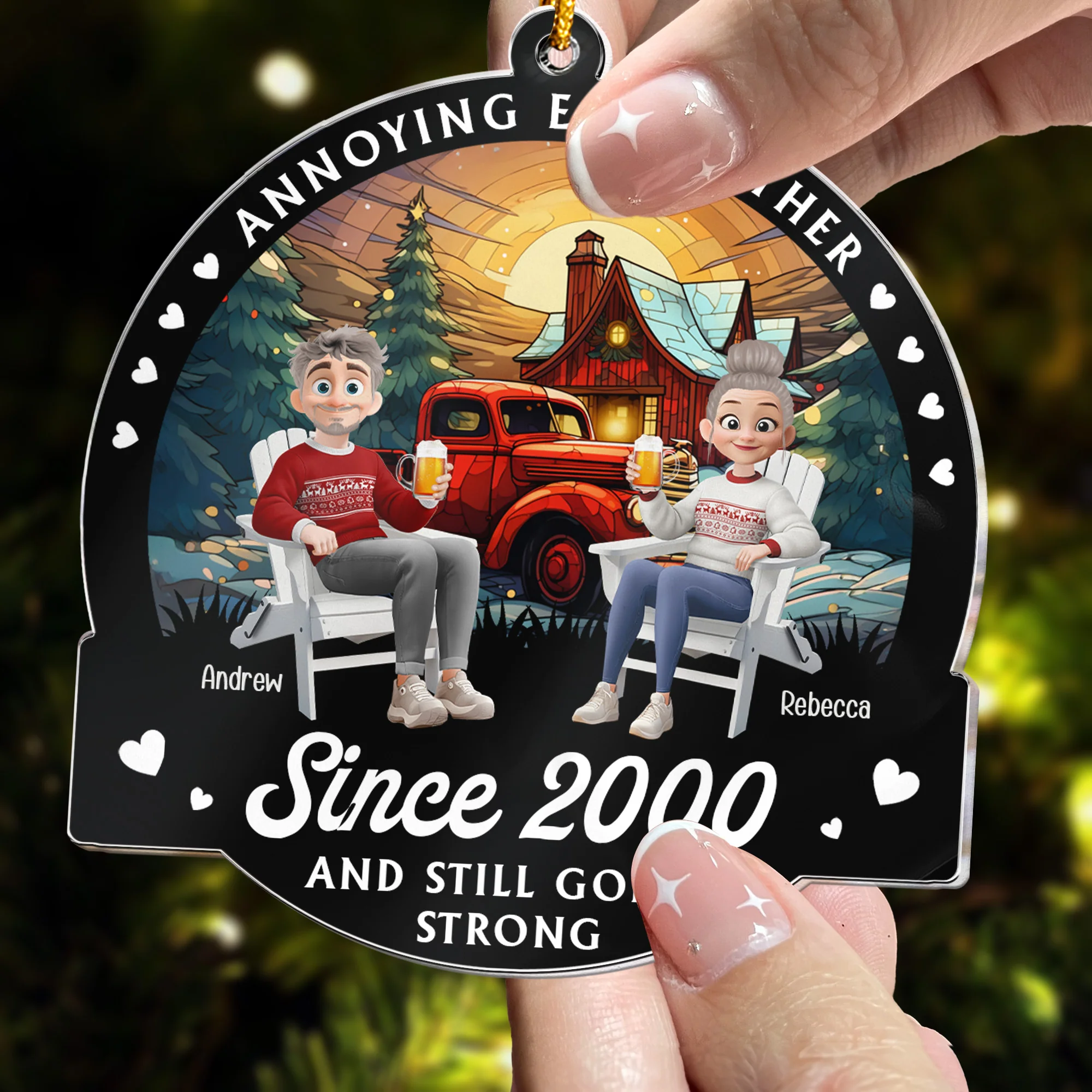 Annoying Each Other Couple Christmas Ornament Ver 2 - Personalized Acrylic Ornament - Image 3