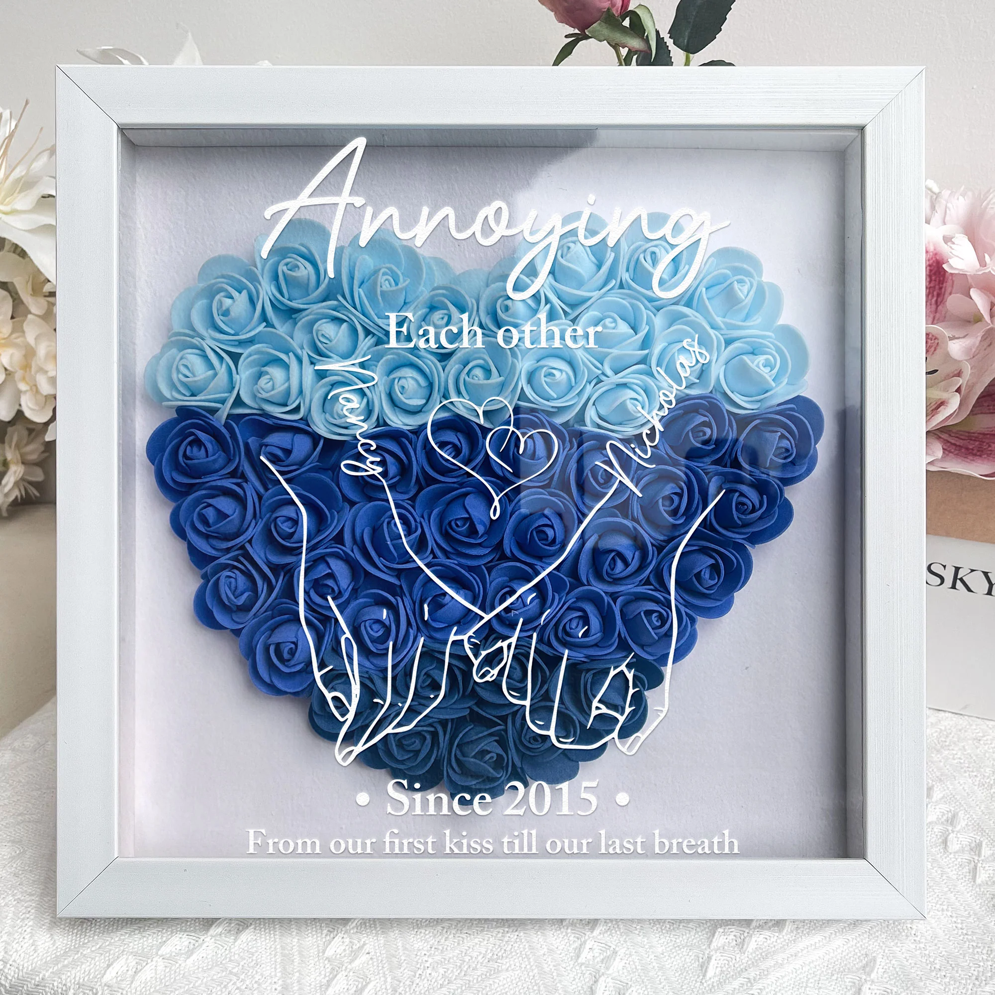 Annoying Each Other Since Couple Hands - Personalized Flower Shadow Box - Image 2