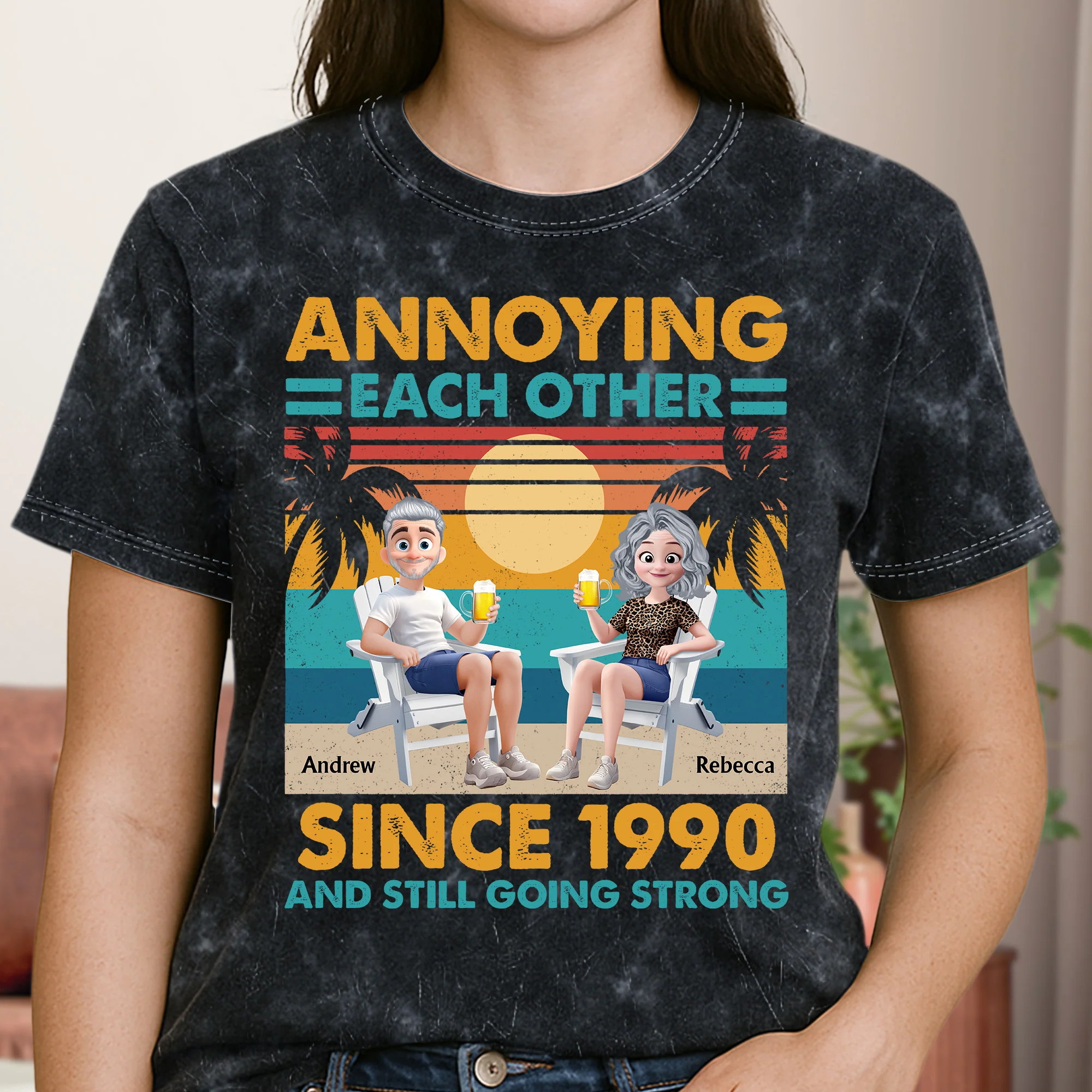 Annoying Each Other Since & Still Going Strong - Personalized Acid Wash T-shirt - Image 3