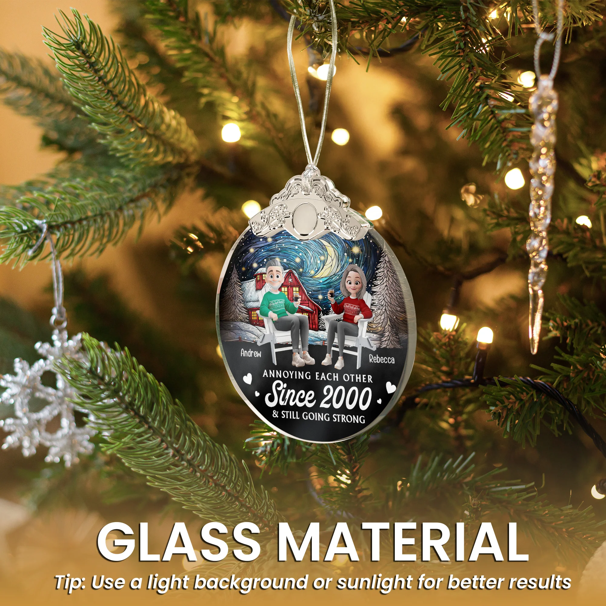 Annoying Each Other Since & Still Going Strong - Personalized Glass Ornament With Silver Cap - Image 7