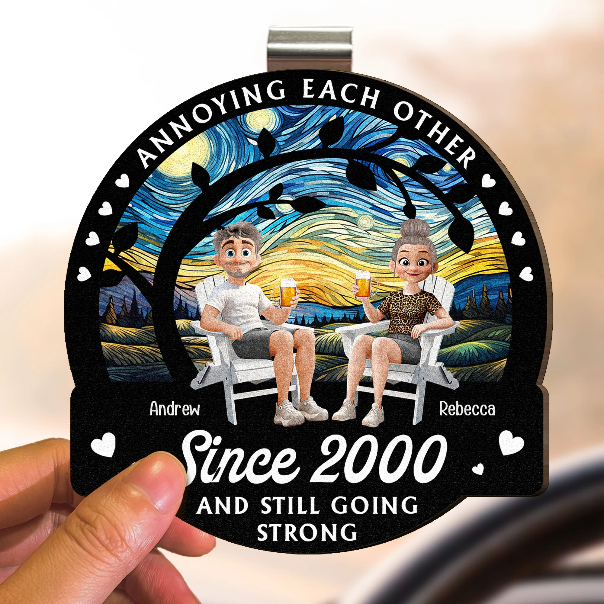 Annoying Each Other Since & Still Going Strong - Personalized Wooden Car Visor Clip - Image 3